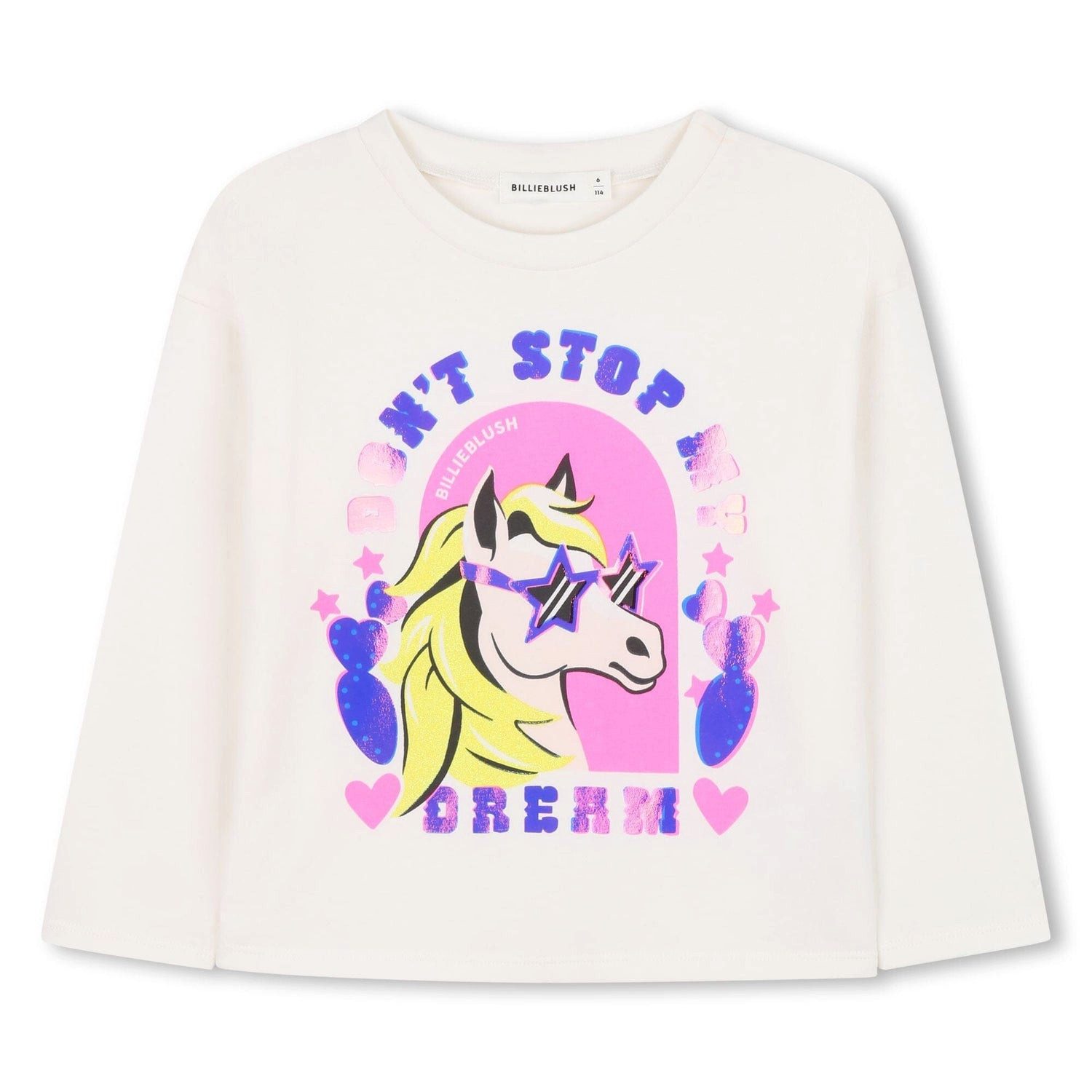 Billieblush Langarmshirt Billieblush Langarmshirt Creme Pferdeprint mit Glanzeffekt "Don’t stop