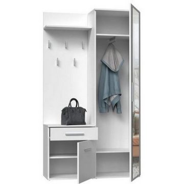 Beautysofa Kompaktgarderobe Fiora (Garderobenschrank + Paneel + Schuhschrank, Garderoben-Set, 5 Kleiderhaken) Tür mit Spiegel, Breite:100 cm