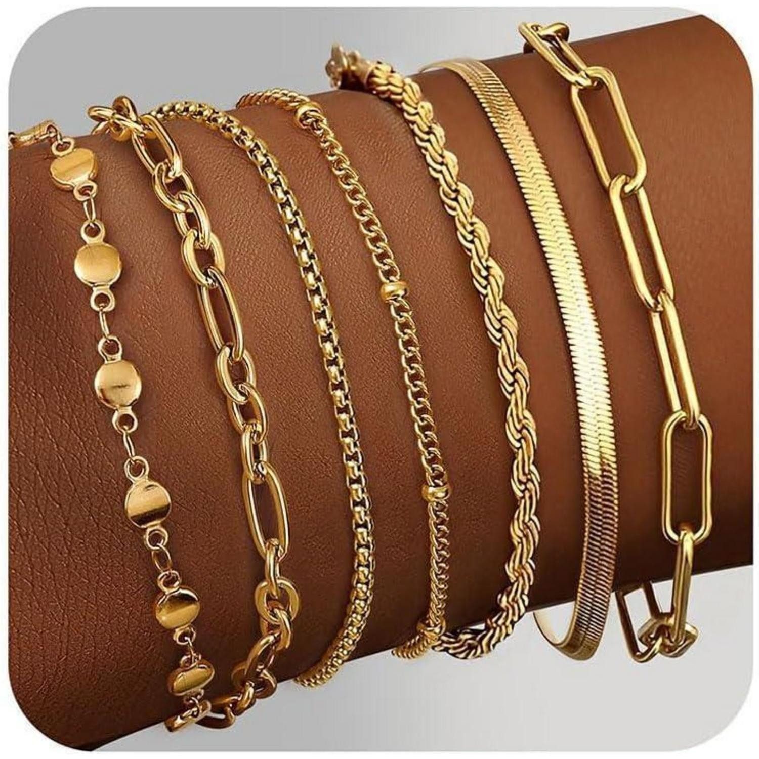 LuxusKollektion Ketten und Armband Set Damen Armband Set 7er Edelstahl 14K Vergoldet