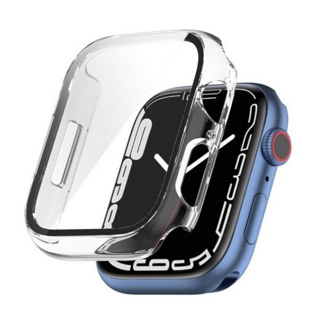 SmartUP Smartwatch-Hülle 2X Hülle für Apple Watch 7/8/9 41mm 45mm Case Display Tasche Schutz 9H, kompletter Rundumschutz