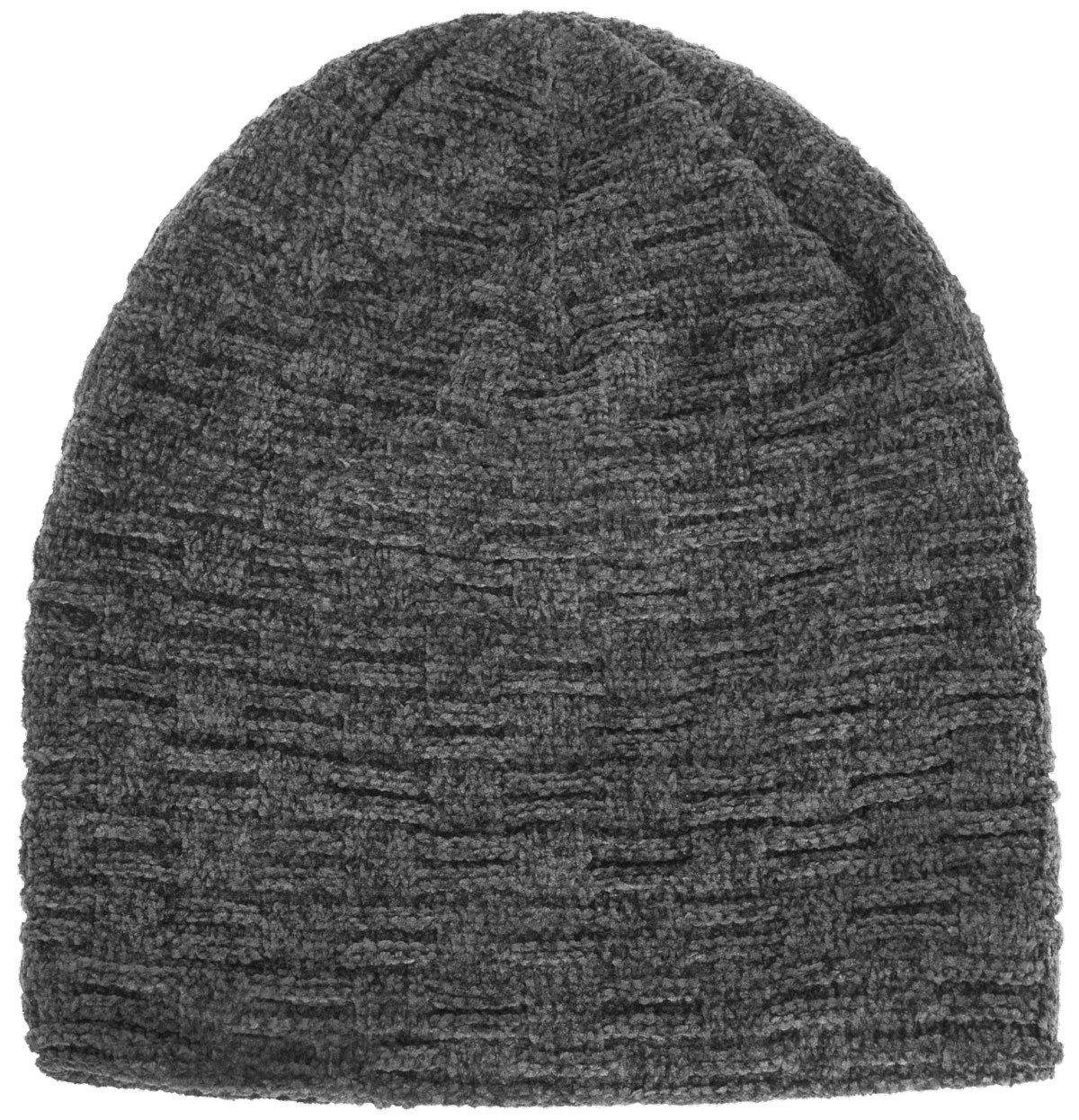 compagno Strickmütze (1-St) Samt gefütterte Damen Beanie Warm Wintermütze Herren Grau und Strickmütze