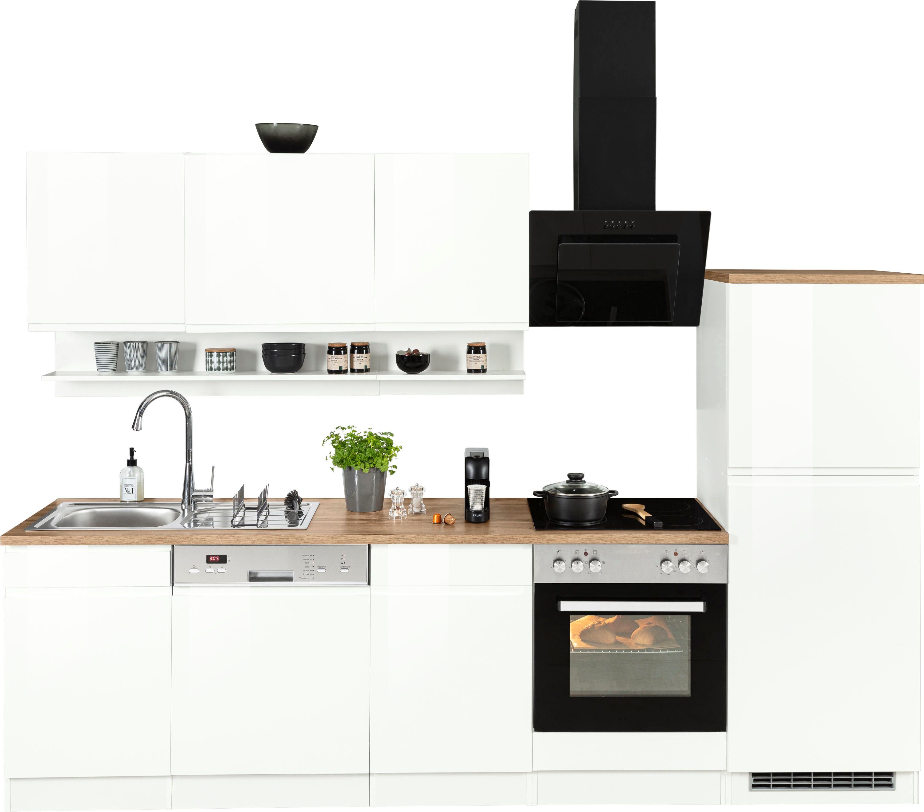 HELD MÖBEL Küche Virginia, Breite 280 cm, wahlweise mit E-Geräten weiß Hochglanz/weiß-wotaneiche | weiß Hochglanz | weiß | Küchenzeilen ohne Geräte