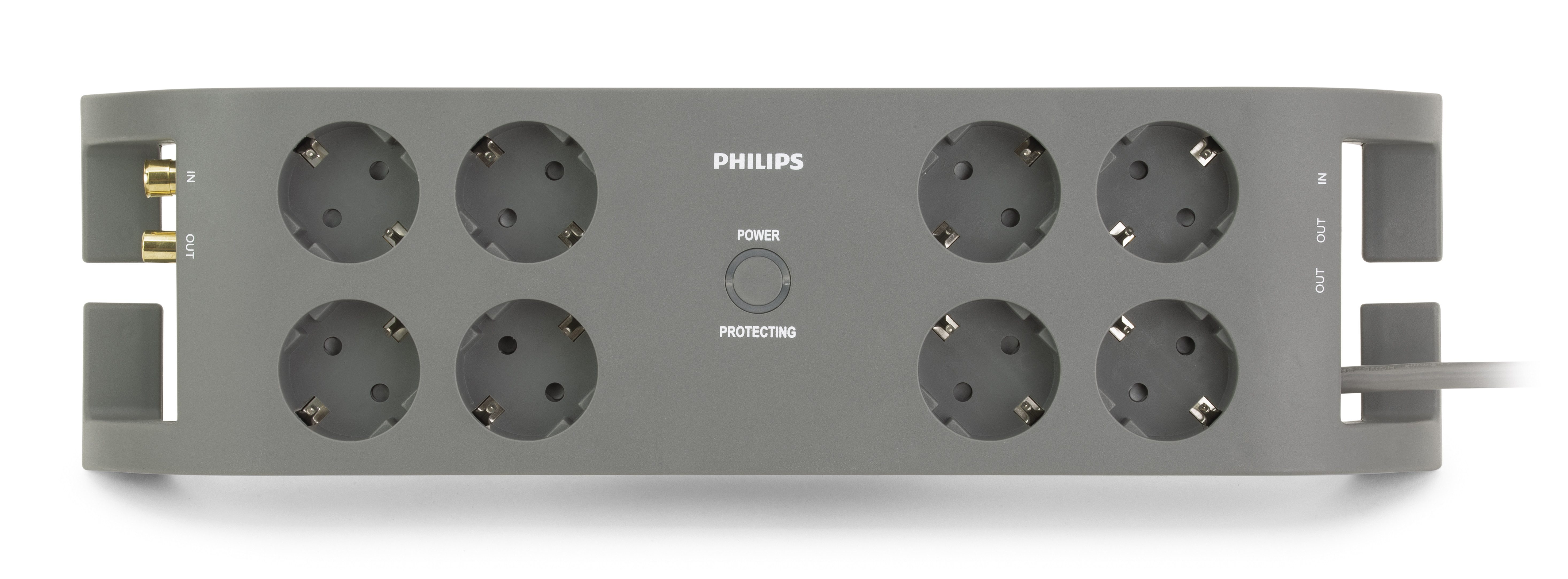 Philips SPN5085B/10 Steckdosenleiste 8-fach (Ein- / Ausschalter, Kindersicherung, automatische Abschaltung bei Überspannung), Kabelmanagement, Schutzanzeige