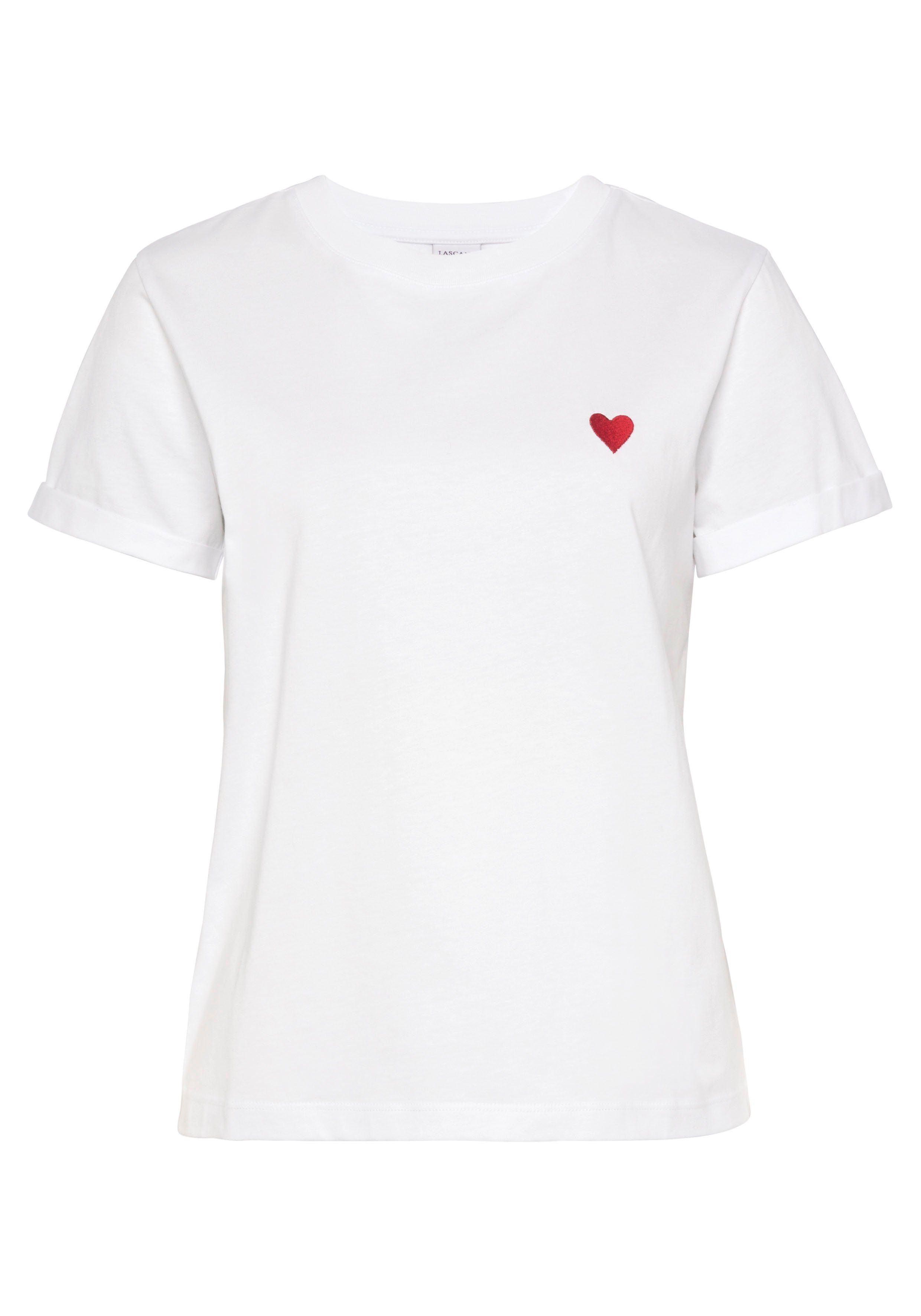 LASCANA T-Shirt, mit süßer Herz-Stickerei, Kurzarmshirt aus Baumwolle günstig online kaufen
