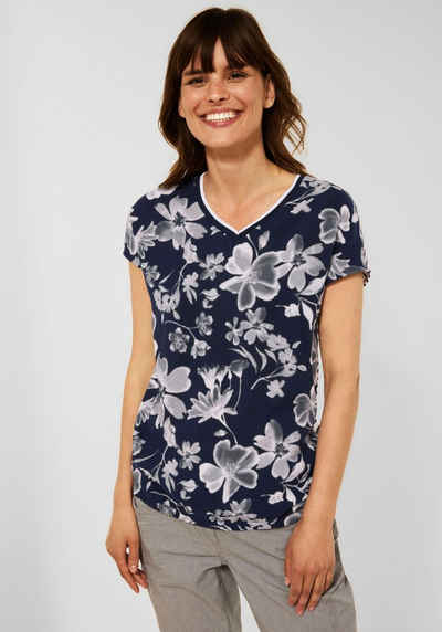 Cecil V-Shirt im Mustermix mit Streifen und Blumenprint