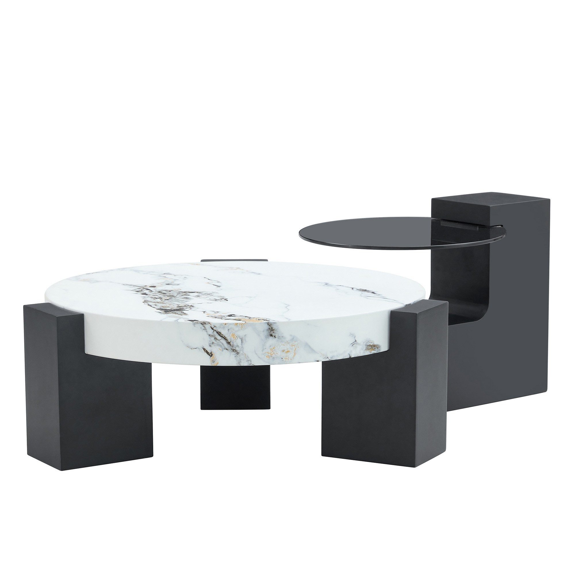 LIVIHOME Couchtisch ARIA (Packung), Couchtisch-Set, MDF, Glas