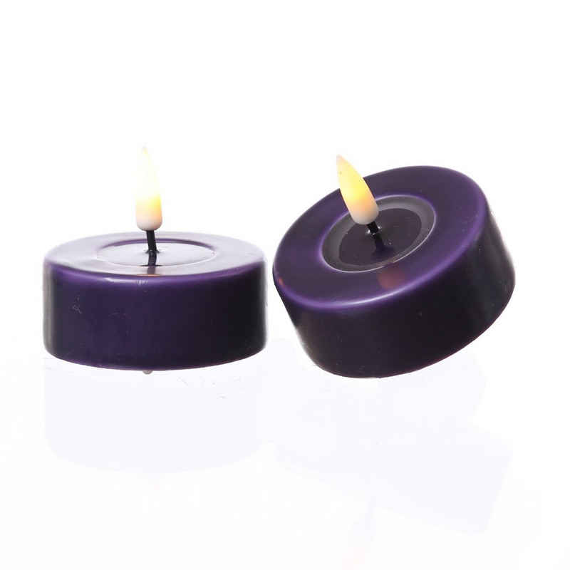 Deluxe Homeart LED-Kerze »LED Teelichter Mia Kunststoff flackernde 3D Flamme D: 6,1cm dunkellila 2 Stück« (2-tlg)