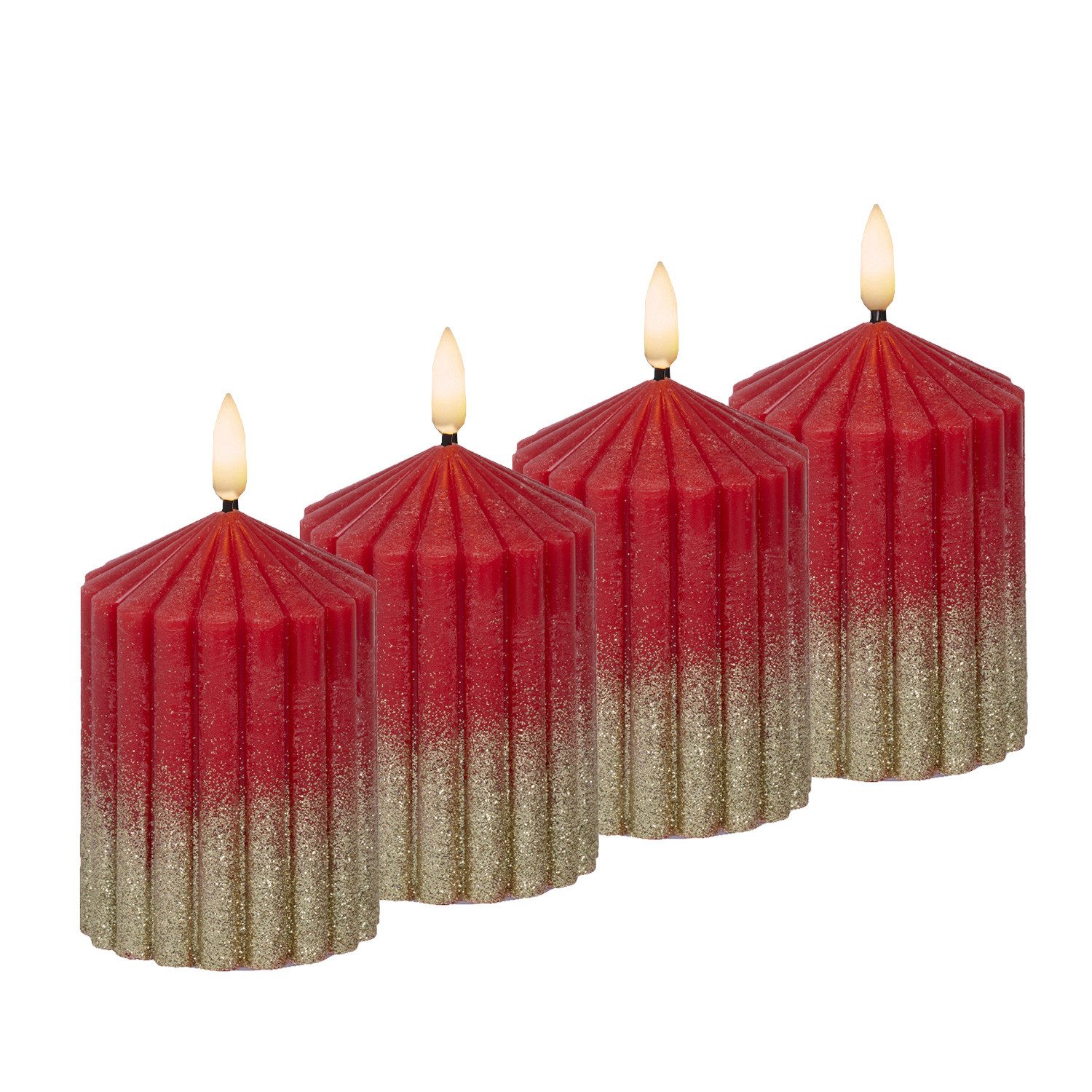 MARELIDA LED-Kerze Liv Echtwachs gerillt mit Rillen 7x10cm rot gold Weihnac günstig online kaufen