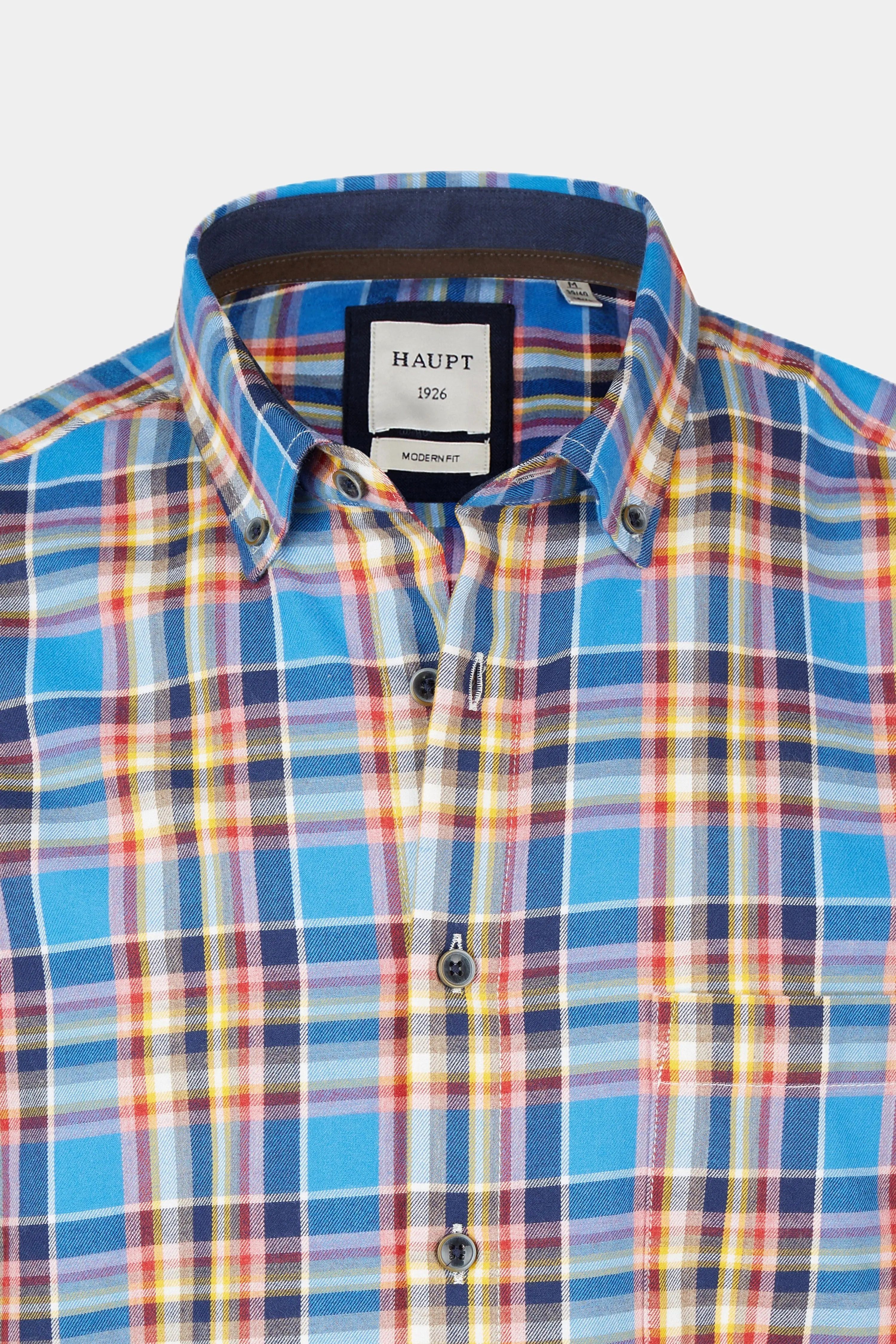 Langarmhemd Haupt Baumwolle Modern Fit Langarm Herrenhemd mit kariertem Muster in