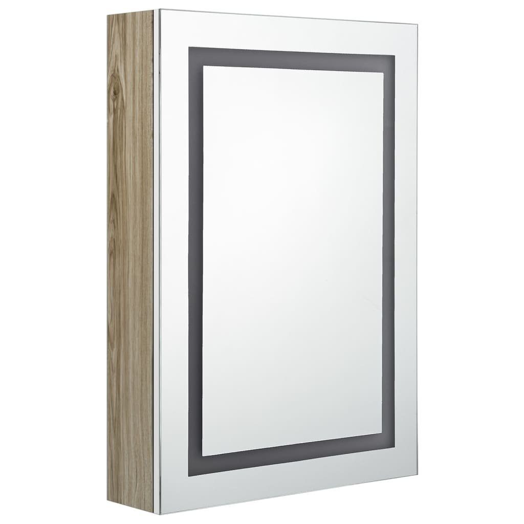 und Eichen-Optik Eichefarben Bad vidaXL (1-St) LED-Spiegelschrank Weiß und fürs cm 50x13x70 Weiß Badezimmerspiegelschrank