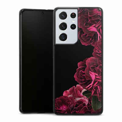 DeinDesign Handyhülle Rose Vintage pink Vintage Rosen auf Schwarz, Samsung Galaxy S21 Ultra 5G Silikon Hülle Bumper Case Smartphone Cover