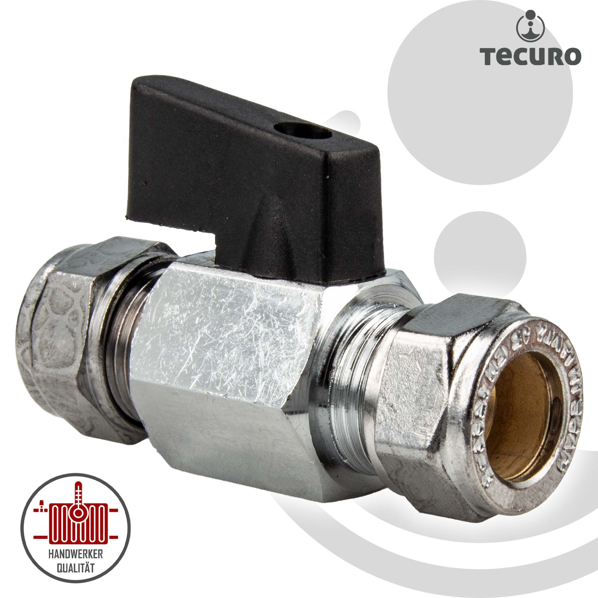 tecuro Kugelhahn MINI mit Klemmring für Kupferrohr - Messing vernickelt