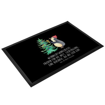 Fußmatte 60 x 90 cm Pinguin Weihnachtsbaum - Schwarz - Geschenk, Fußabtreter, Mr. & Mrs. Panda, Höhe: 0.3 mm, Gummirand und Design