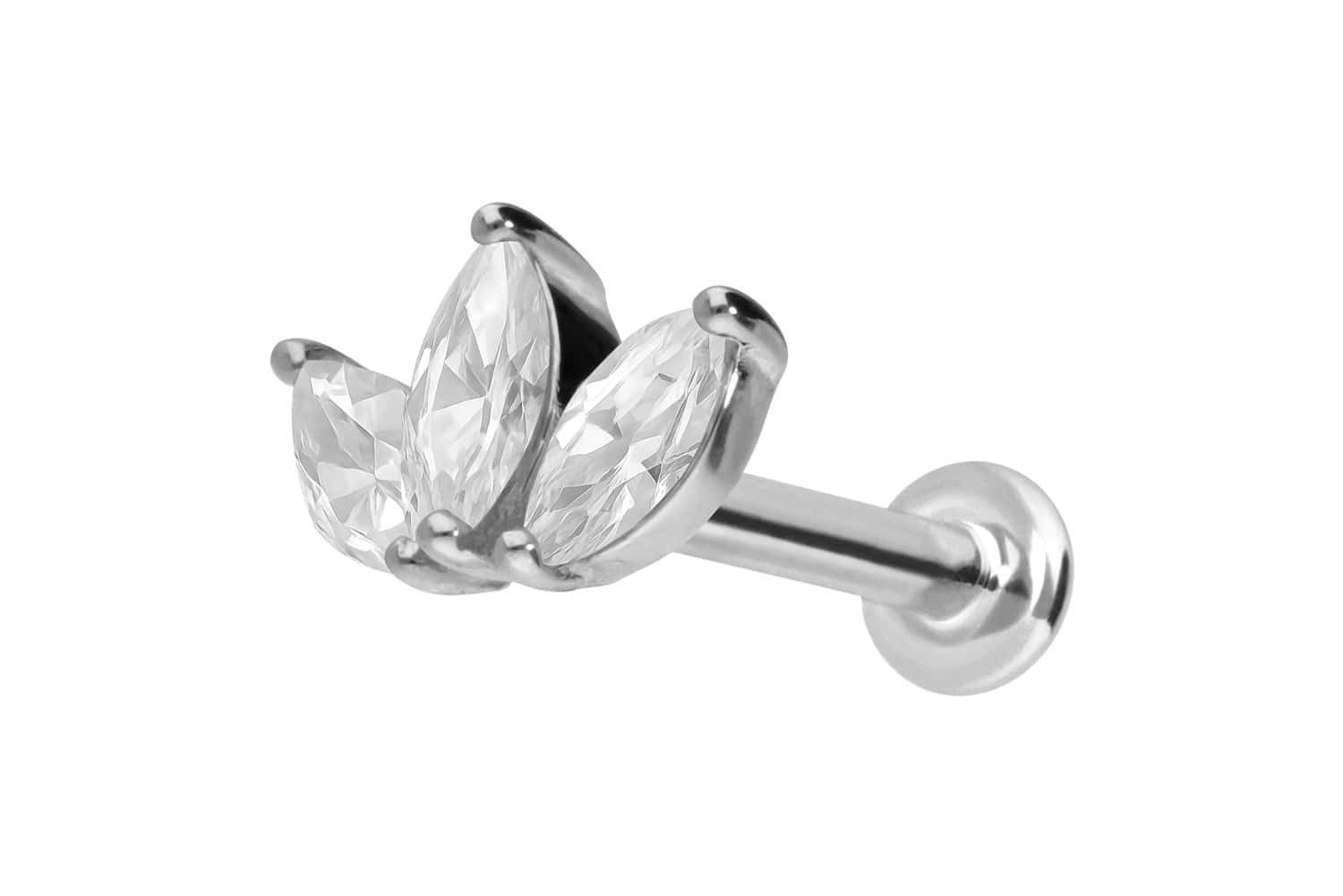 Piercing-Set 14 Karat Gold Labret mit Innengewinde MOISSANIT-LOTUSBLÜTE