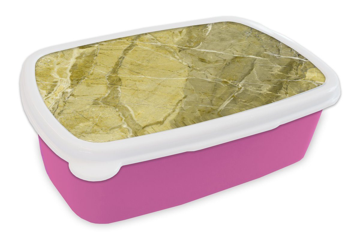 MuchoWow Lunchbox Gelb - Weiß - Pflastersteine - Granit, Kunststoff, (2-tlg), Brotbox für Erwachsene, Brotdose Kinder, Snackbox, Mädchen, Kunststoff rosa