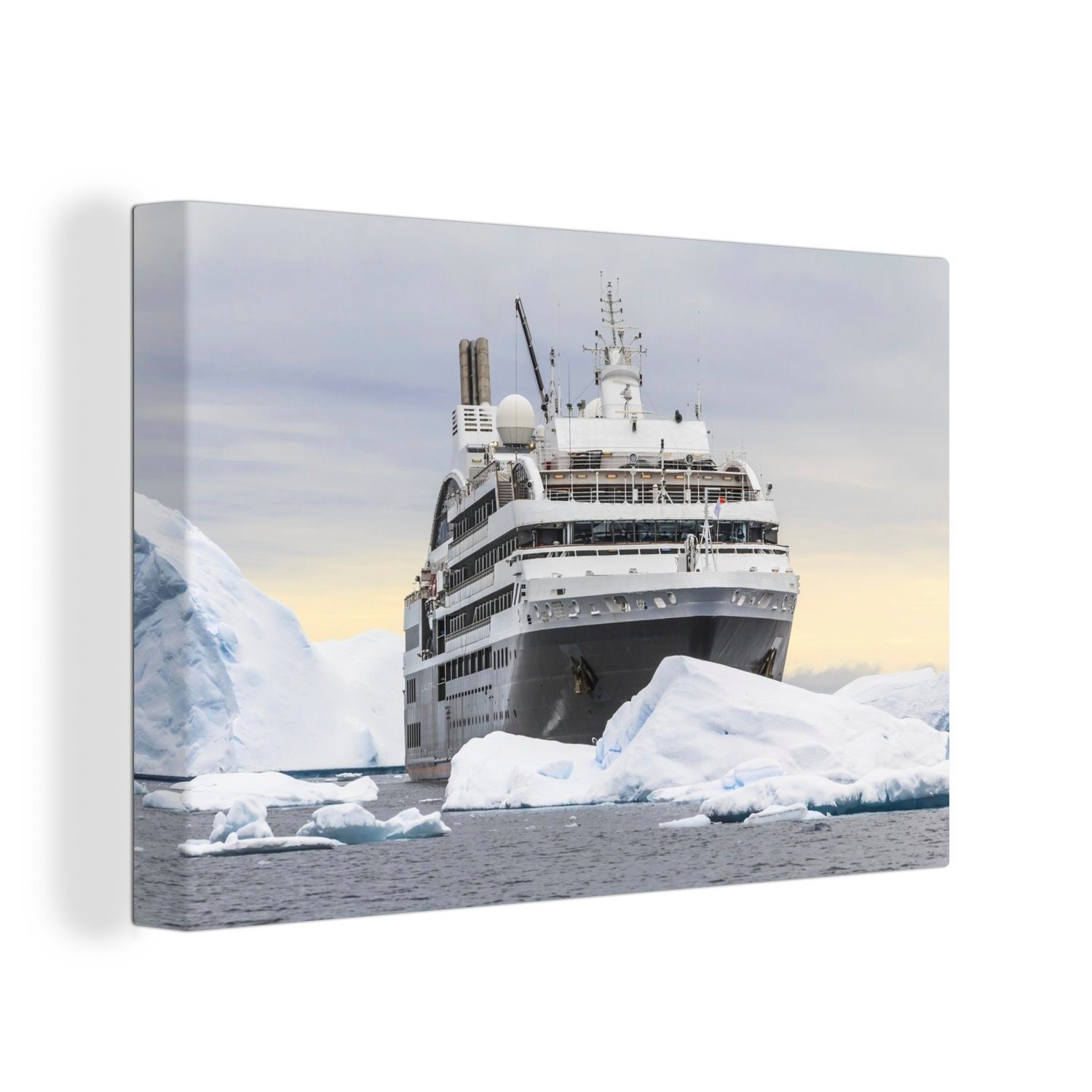 OneMillionCanvasses® Leinwandbild Ein Kreuzfahrtschiff zwischen den Eisblöcken, (1 St), Wandbild Leinwandbilder, Aufhängefertig, Wanddeko, 30x20 cm