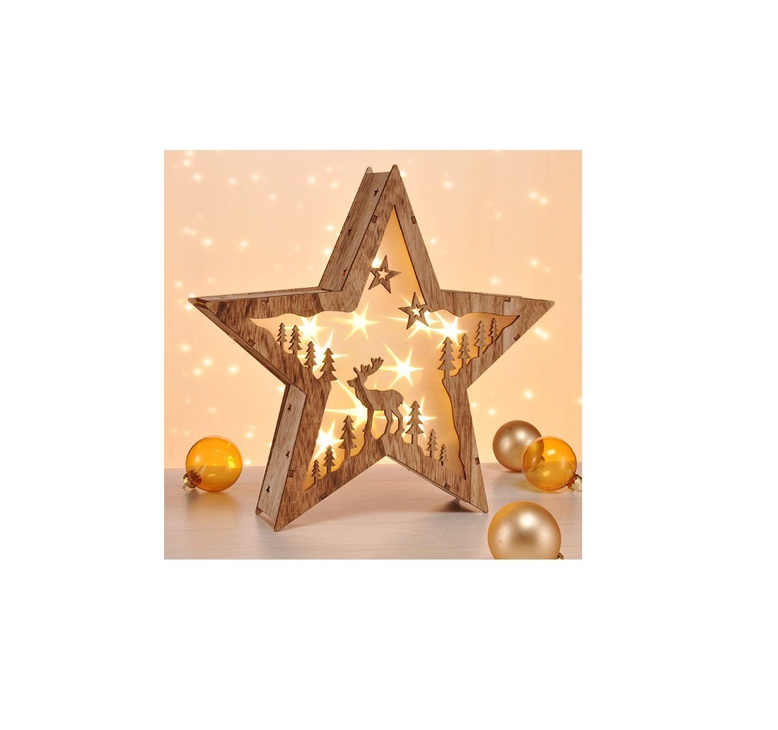 GartenHero LED Stern LED Holzstern Fenstersilhouette Leuchtbild Weihnachtsstern Weihnachten, LED fest integriert, warmweiß