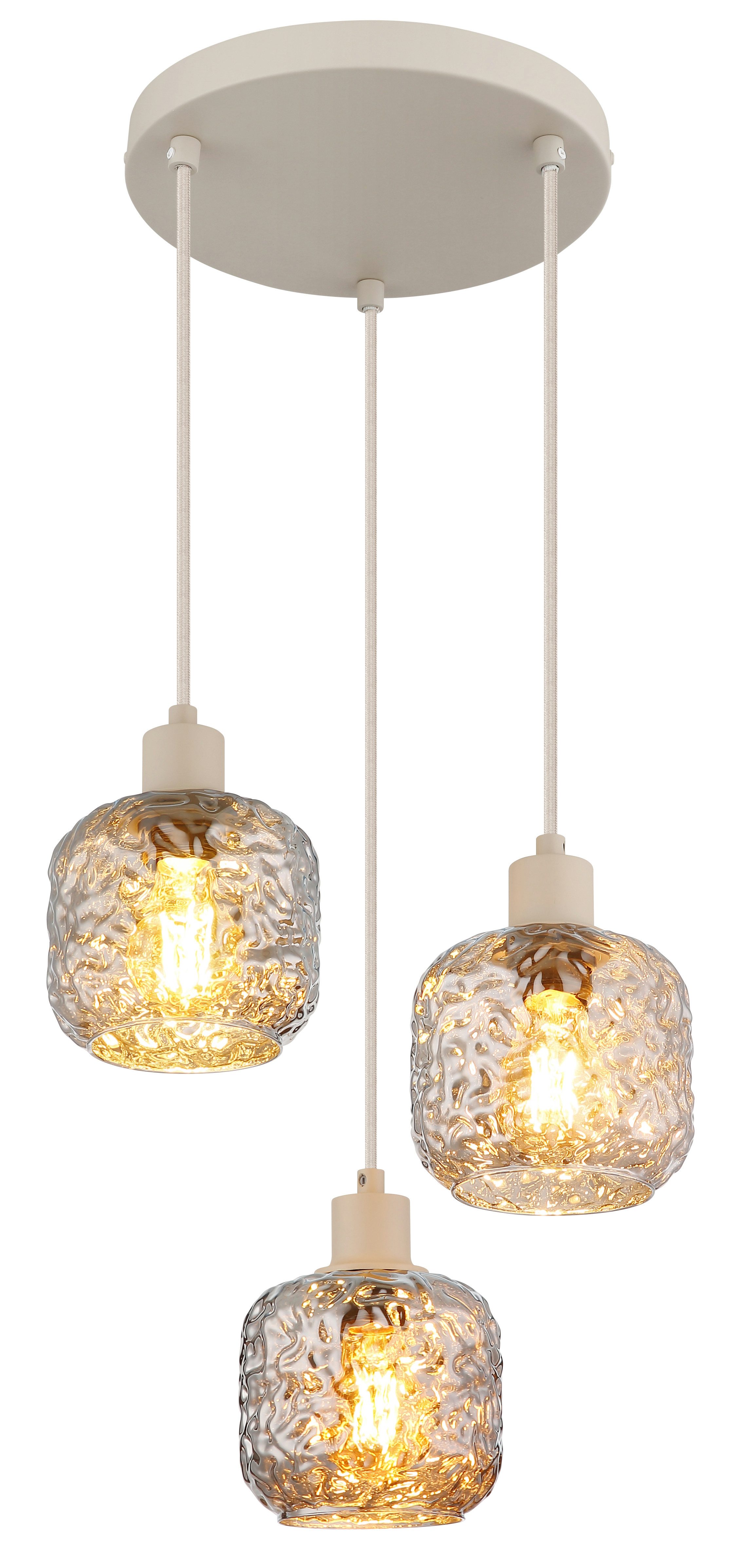 GLOBO LIGHTING Hängeleuchte ANTONIO, Leuchtmittel wechselbar, Beige Hängeleuchte mit Rauchglas und verchromten Akzenten
