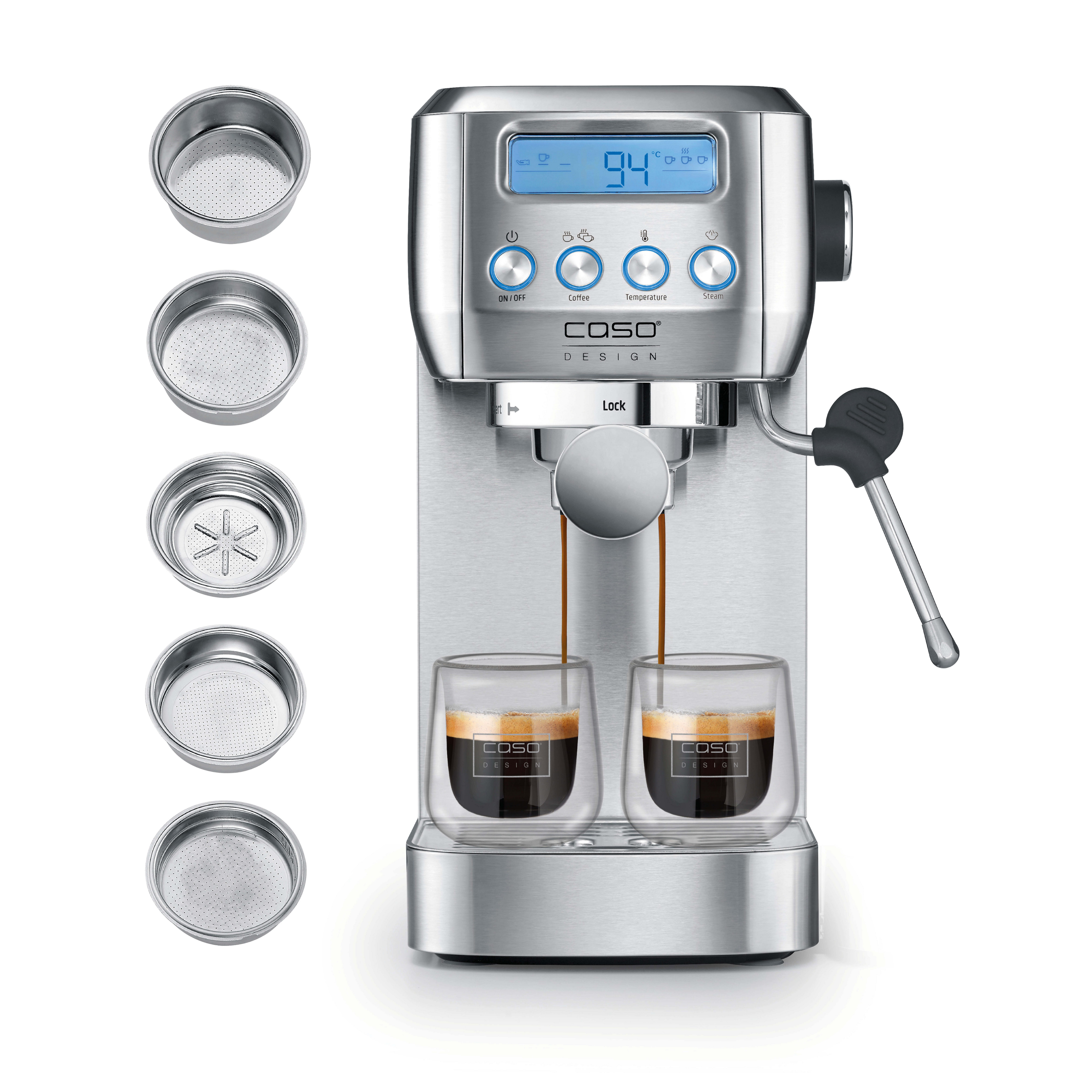 Caso Siebträgermaschine EspressoGourmet Crema, 1350 Watt, 20 Bar ULKA-Pumpe
