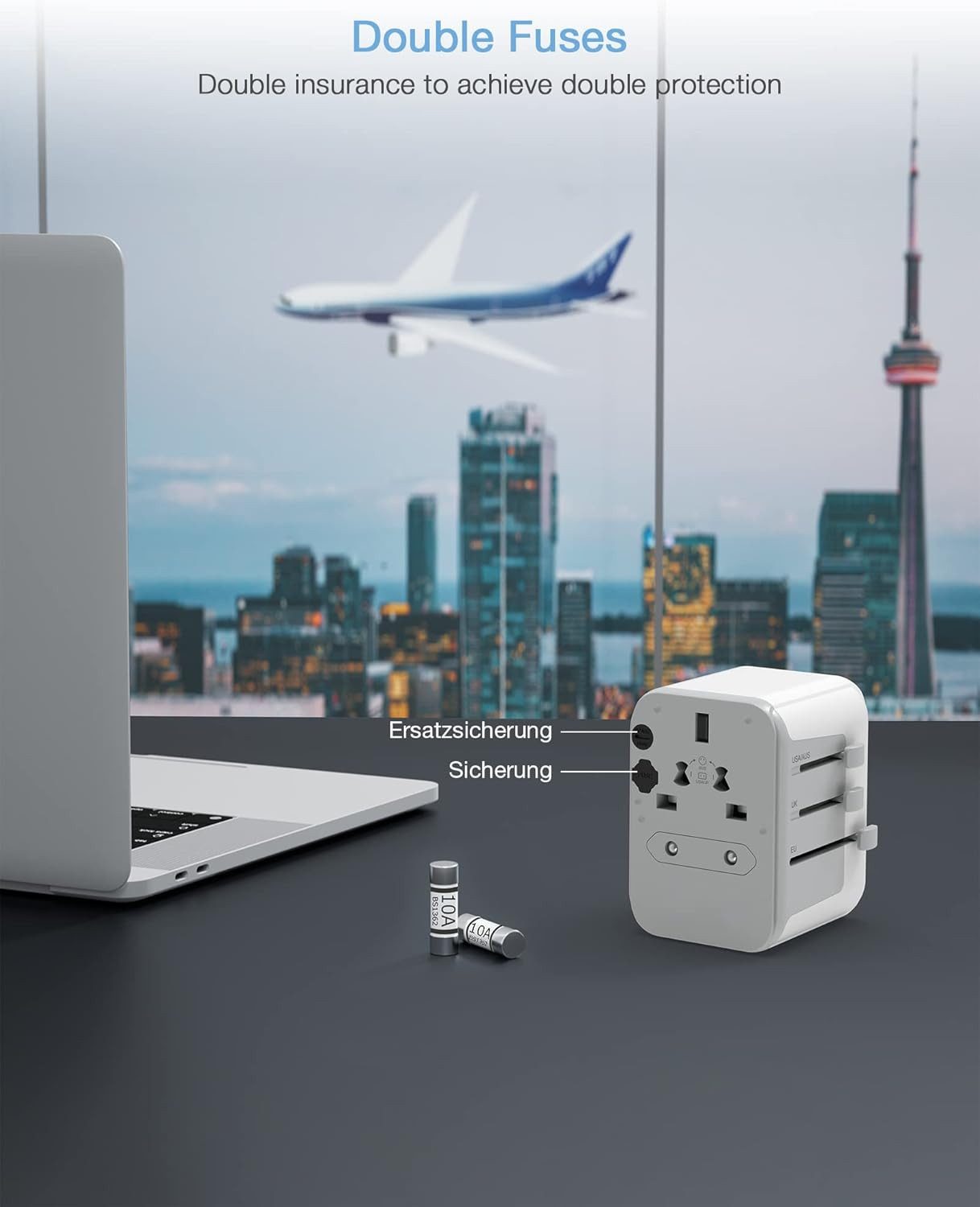 TESSAN Universal Reiseadapter Weltweit Reisestecker mit 2 USB A für USA Reiseadapter