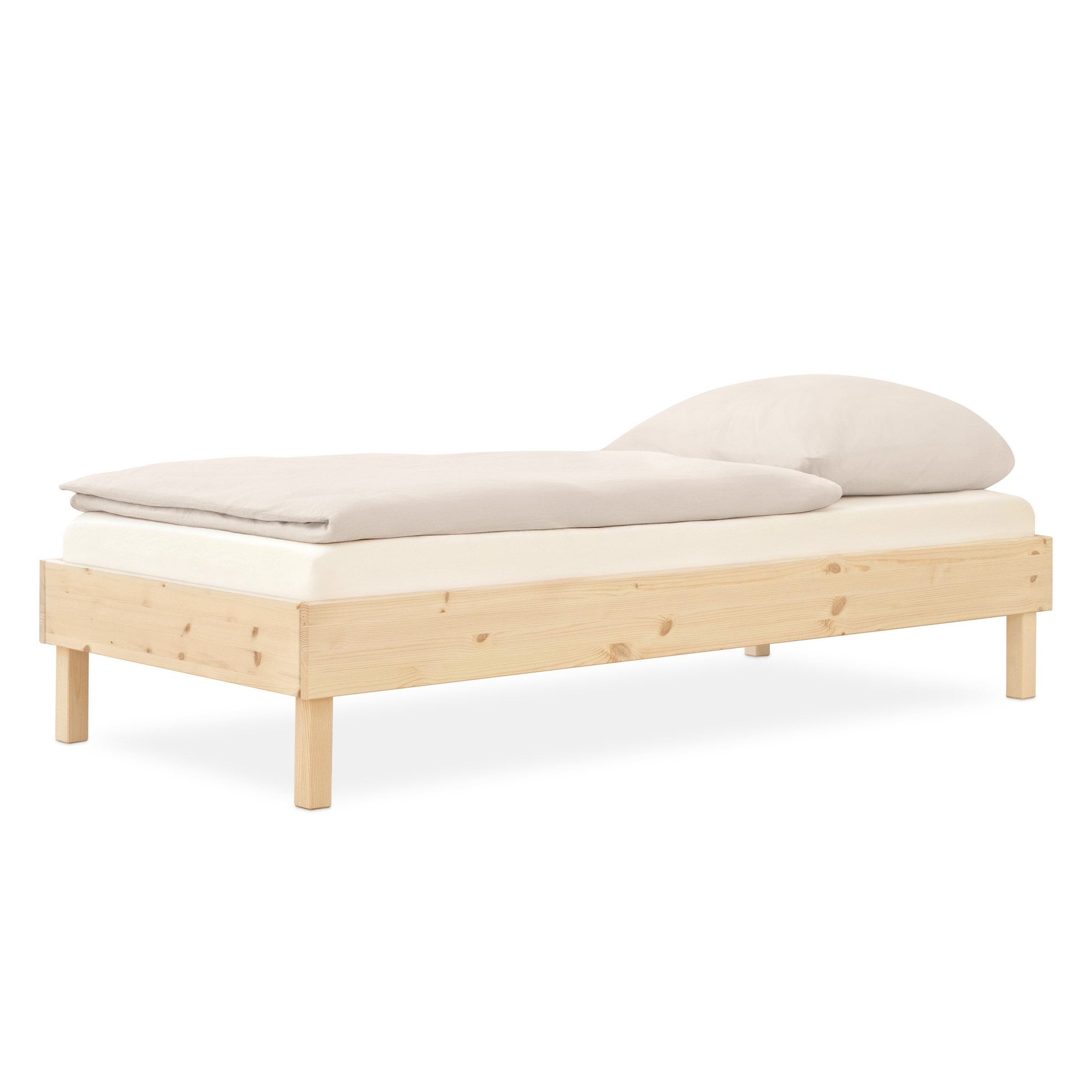 Ehrenkind Holzbett Plano, Modulares Familienbett, FSC® Zertifiziert (Einzelbett, 90x200 cm, Kiefernholz naturbelassen, 2‑in‑1 Höhe (Bodenbett oder Standard), Modular und Höhenverstellbar