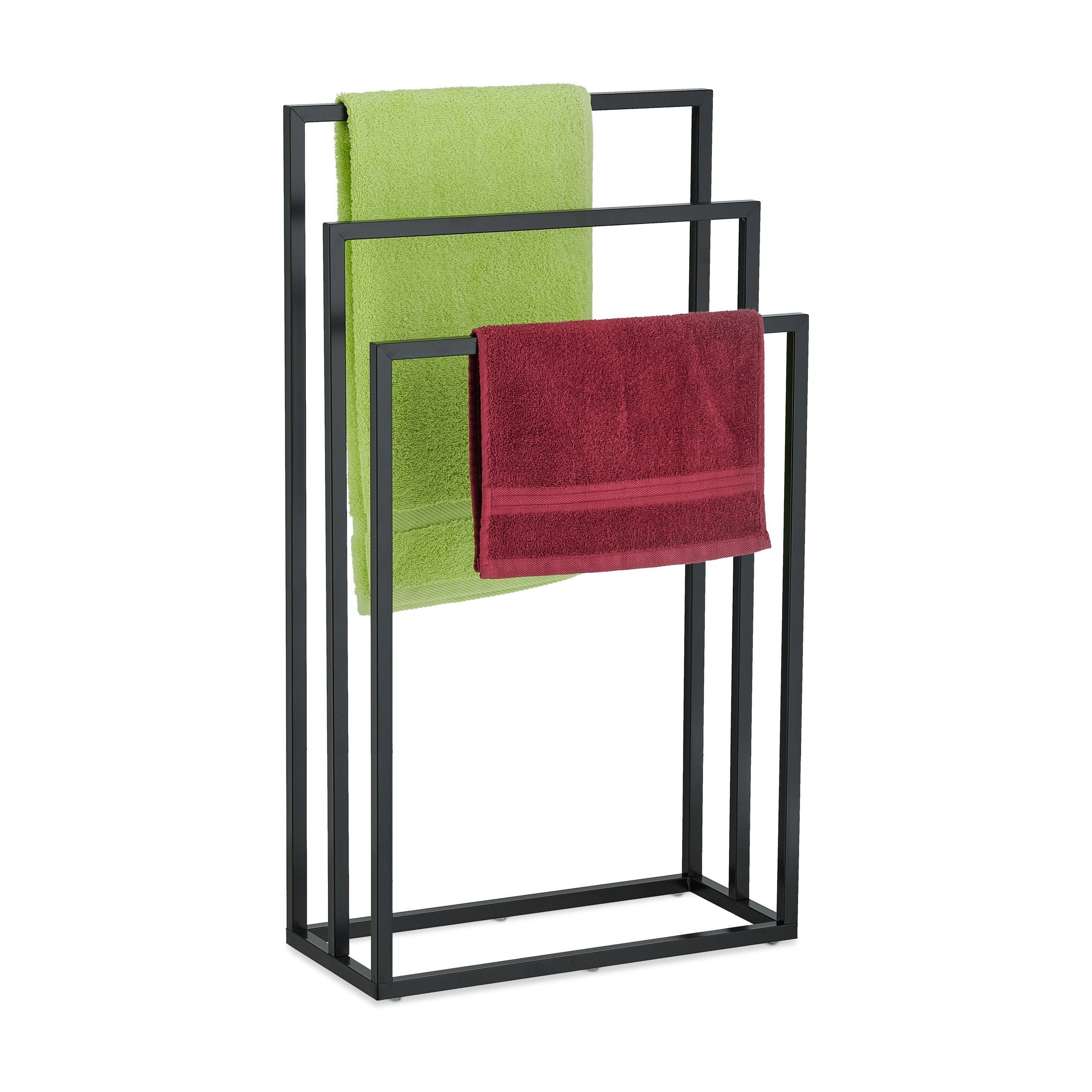 relaxdays Handtuchständer Schwarzer Handtuchständer 3 Stangen günstig online kaufen