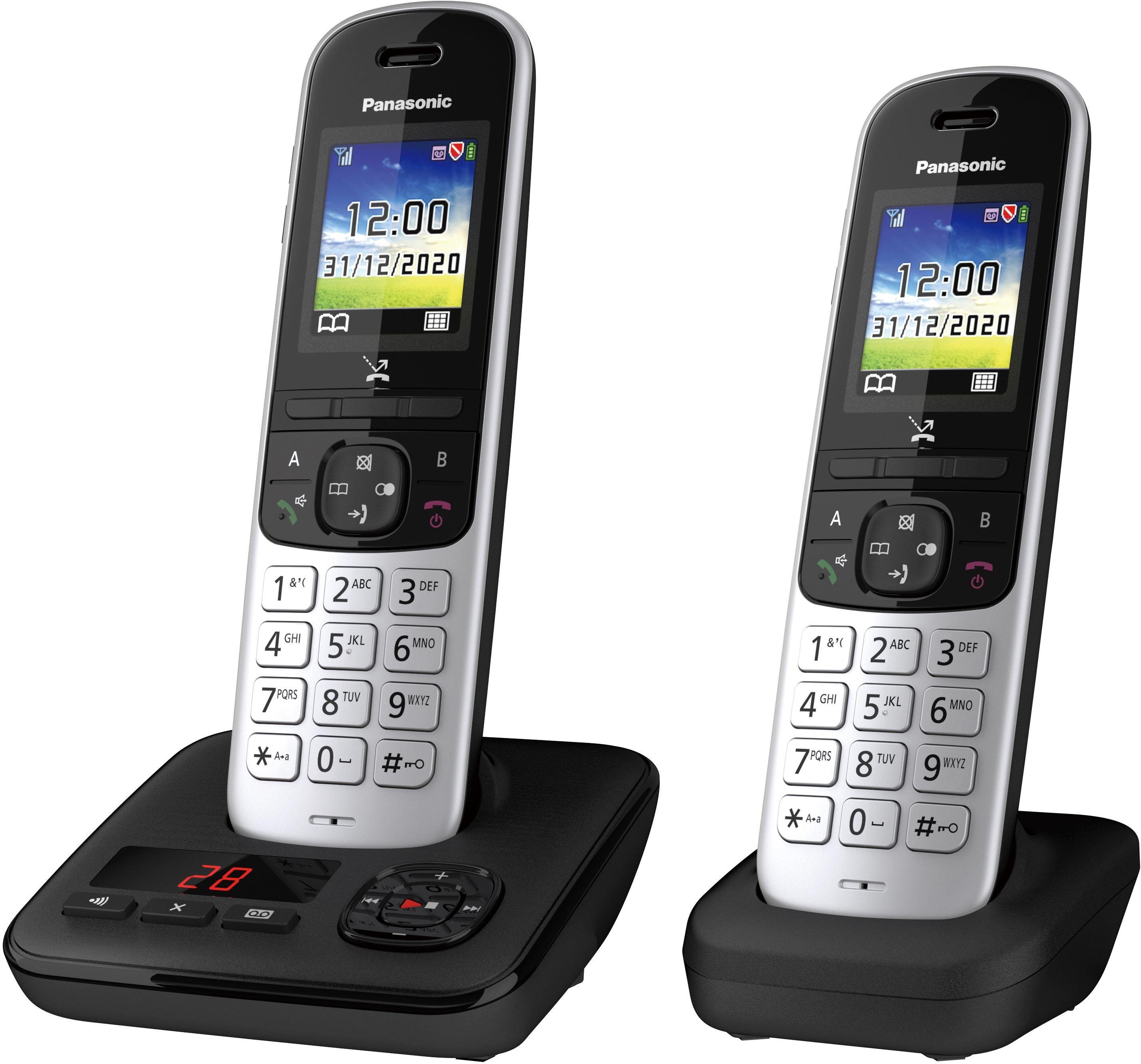 Panasonic KX-TGH722 Duo Schnurloses DECT-Telefon 2, schwarz Anrufbeantworter) (Mobilteile: mit