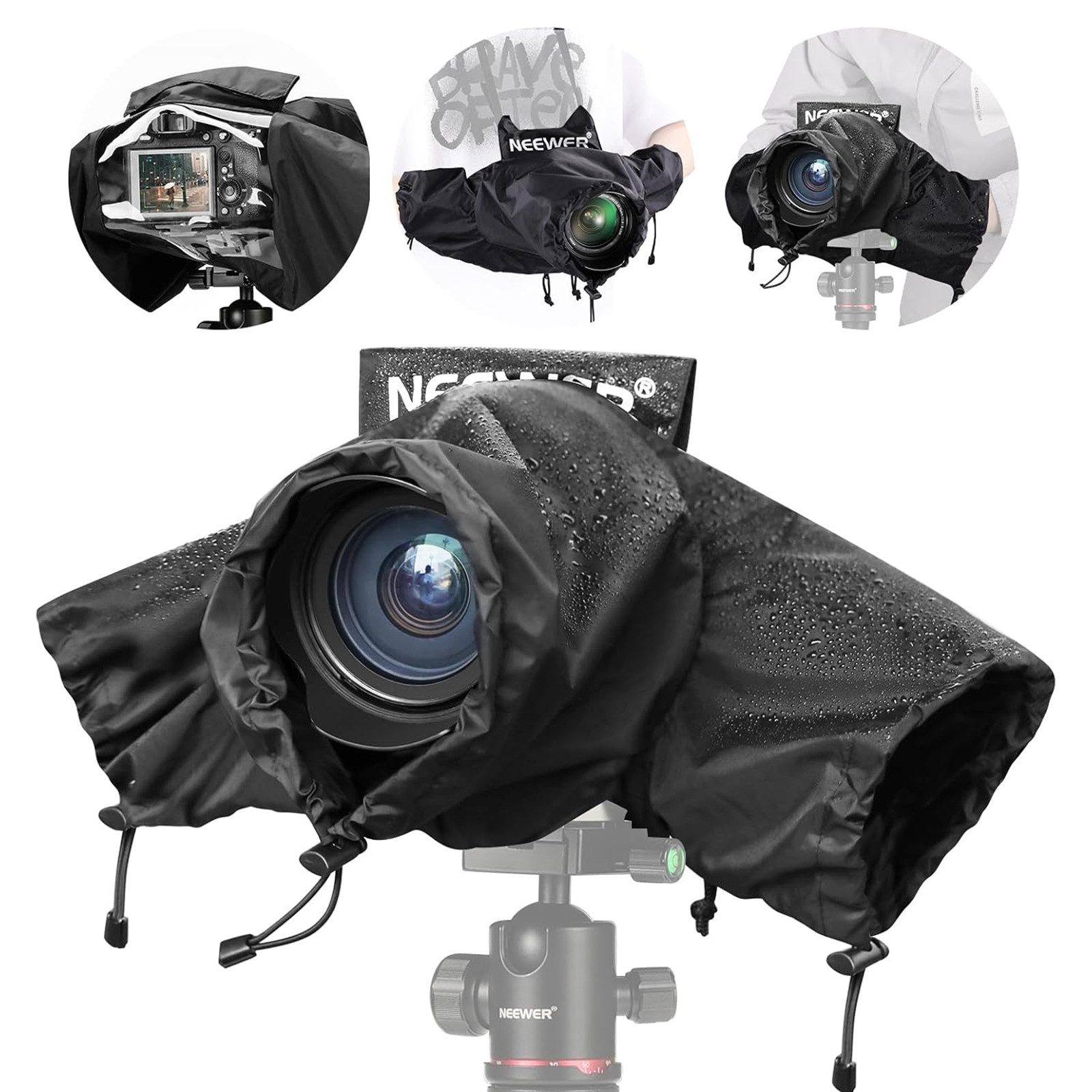 Neewer Kamera-Rainsleeve PB004 Kamera-Regenhülle, Nylon, mit Ärmeln/Zugbändern/Sichtfenster, für Canon Sony Nikon DSLR spiegellose Vlog Kamera Objektive 300-800mm
