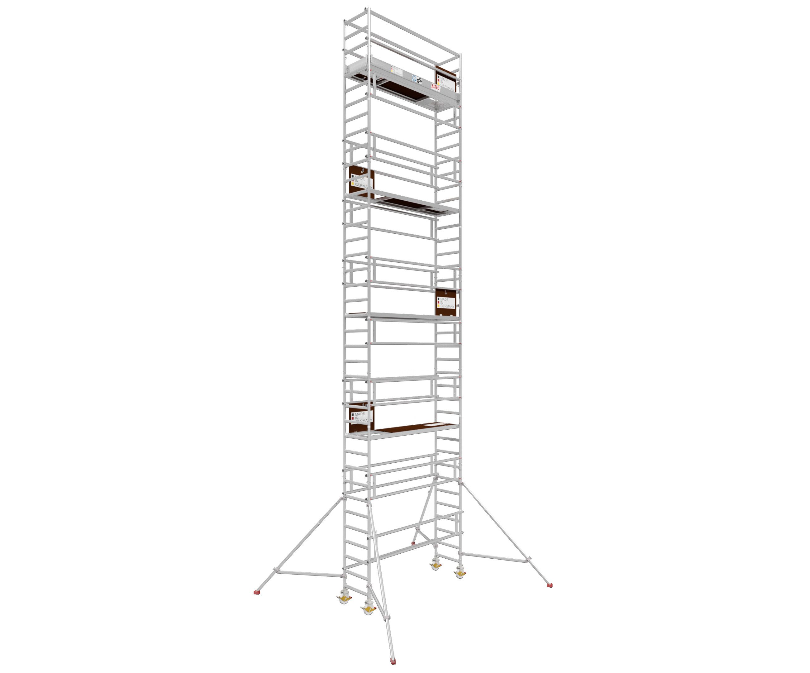 ALTEC Aluminium Fahrgerüst AluLight®, 70cm breit, mit Ø200mm Rollen, höhenverstellbar, maximale Arbeitshöhe 14 Meter