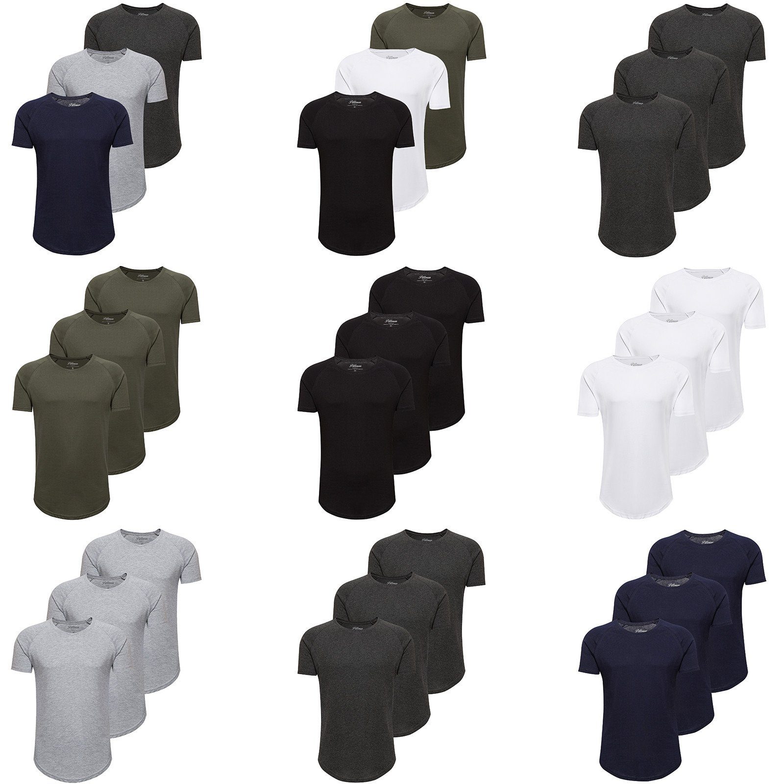Pittman T-Shirt 3-Pack Herren 1106013) Finn 3er-Pack) T-Shirt (Set, Oversize T-Shirt Rundhals White Weiß (Bright