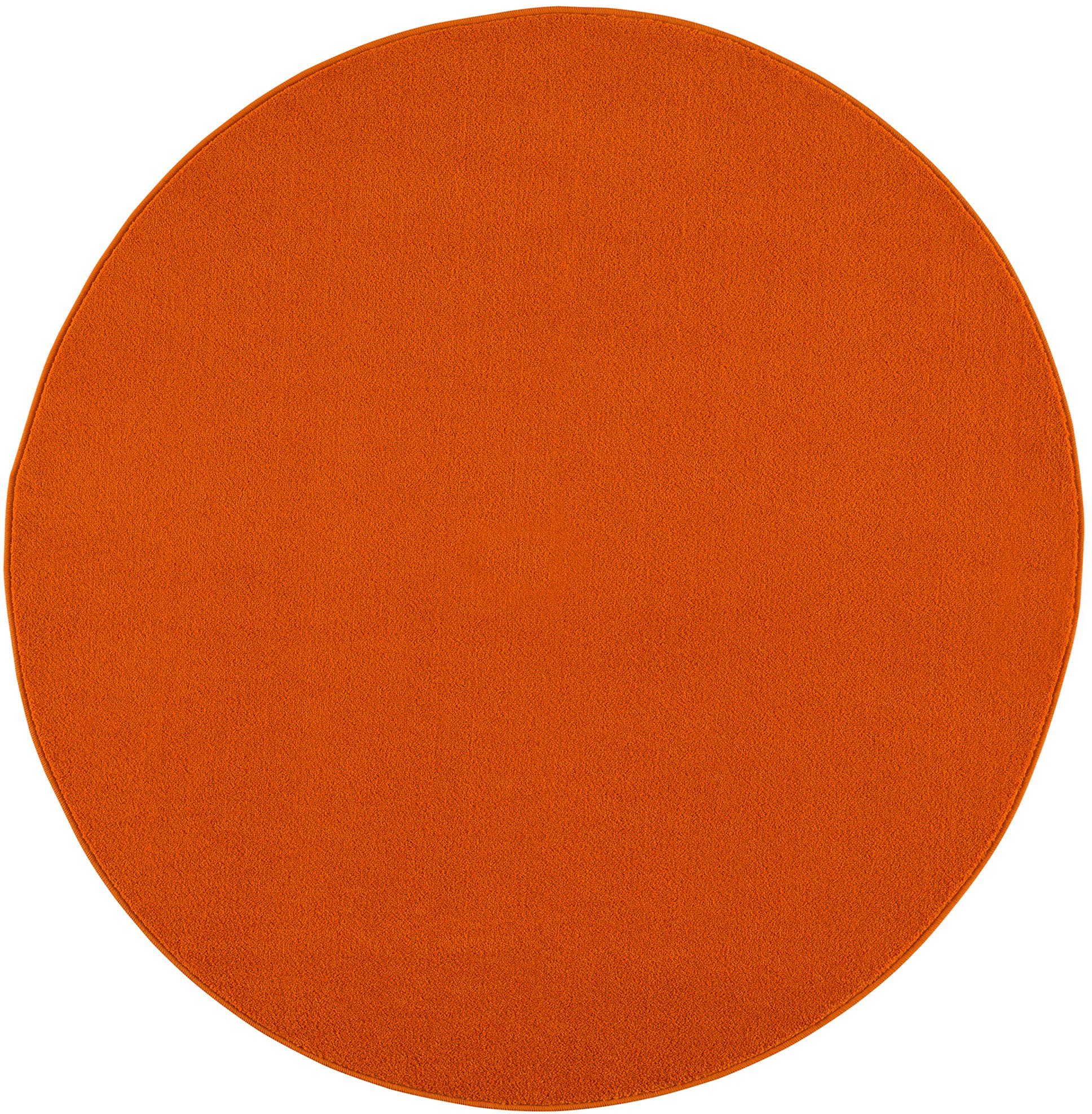 Teppich Uni, Sanat, rund, Höhe: 13 mm, robuster Kurzflorteppich, große Farbauswahl orange