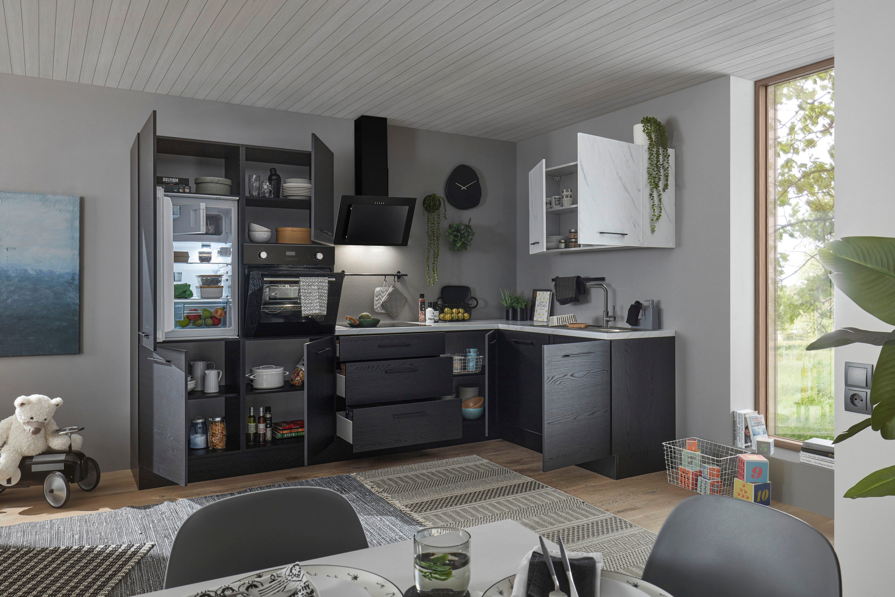 BASIC by Balculina Winkelküche Yorki, Stellmaße B/T 320x175/60 cm, wahlweise mit E-Geräten