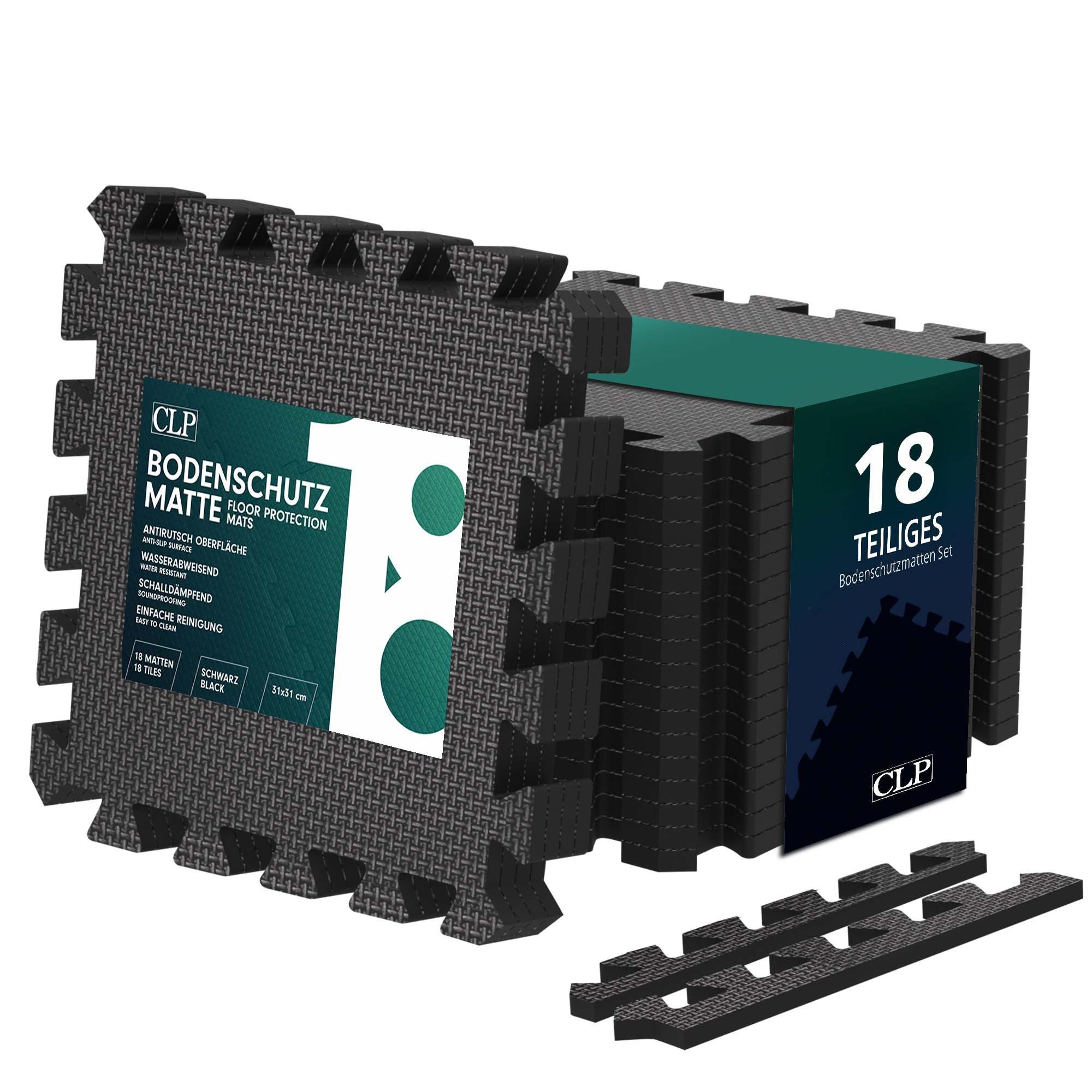 CLP Bodenschutzmatte Puzzlematte 30x30 cm, 18er Set, 18-St., 18er, rutschfest, für indoor und outdoor