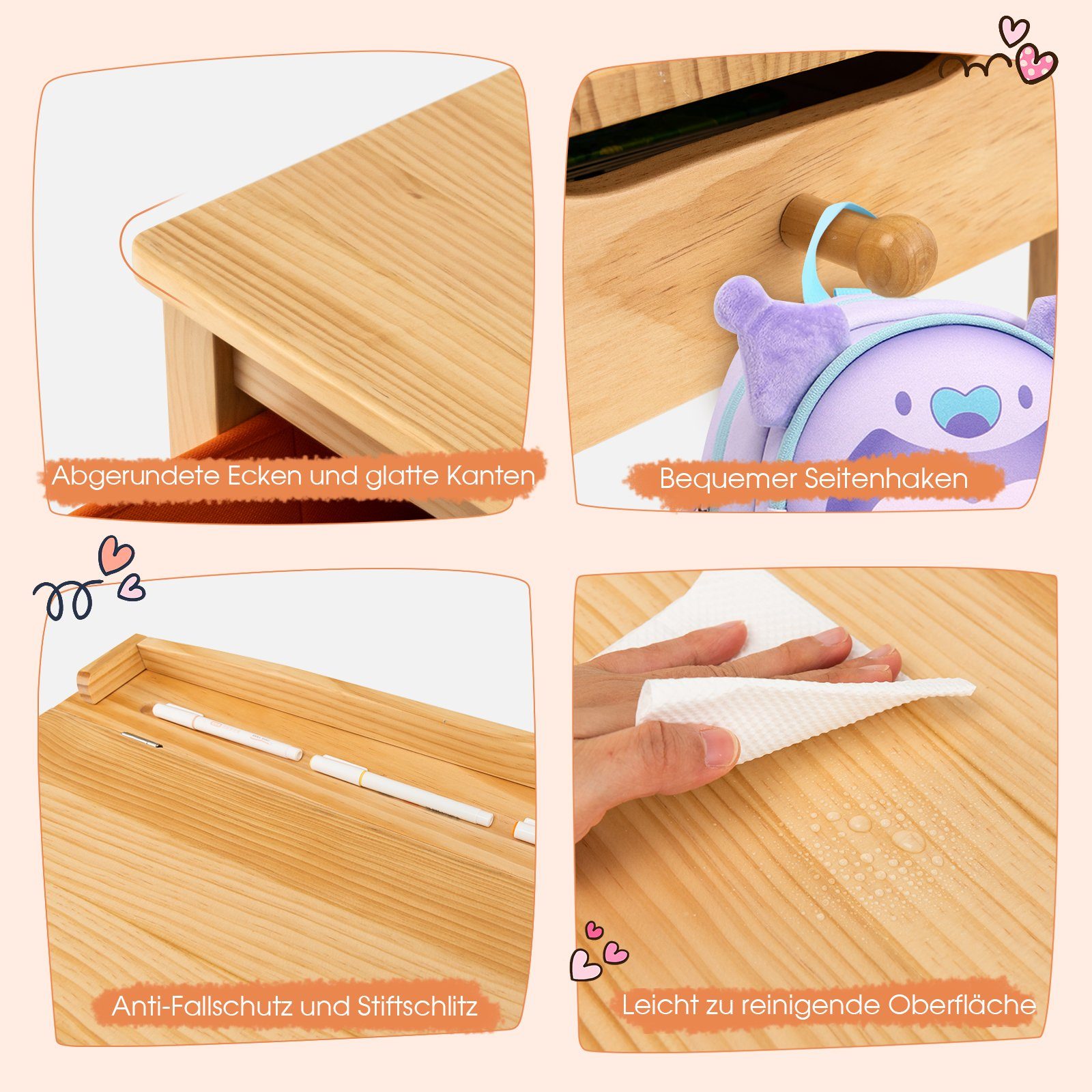 COSTWAY Kindersitzgruppe, (2-tlg), Kinderschreibtisch mit Stuhl, Holz, mit günstig online kaufen