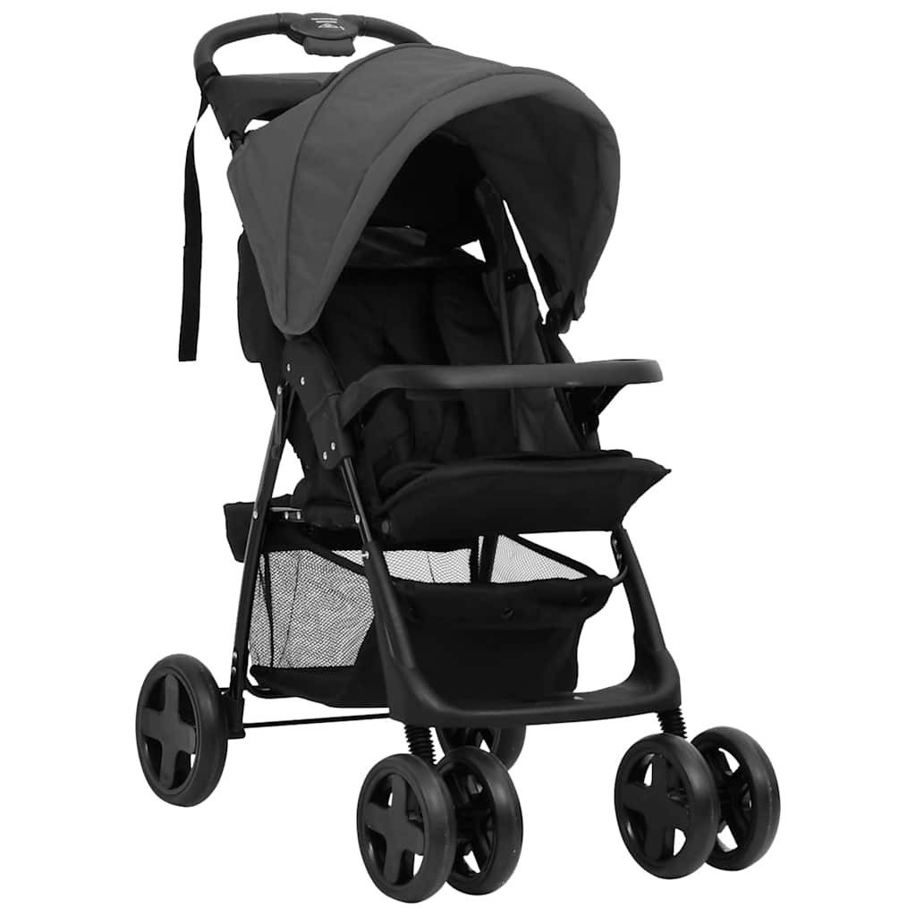 vidaXL Kinder-Buggy 3-in-1 Kinderwagen Dunkelgrau und Schwarz Stahl