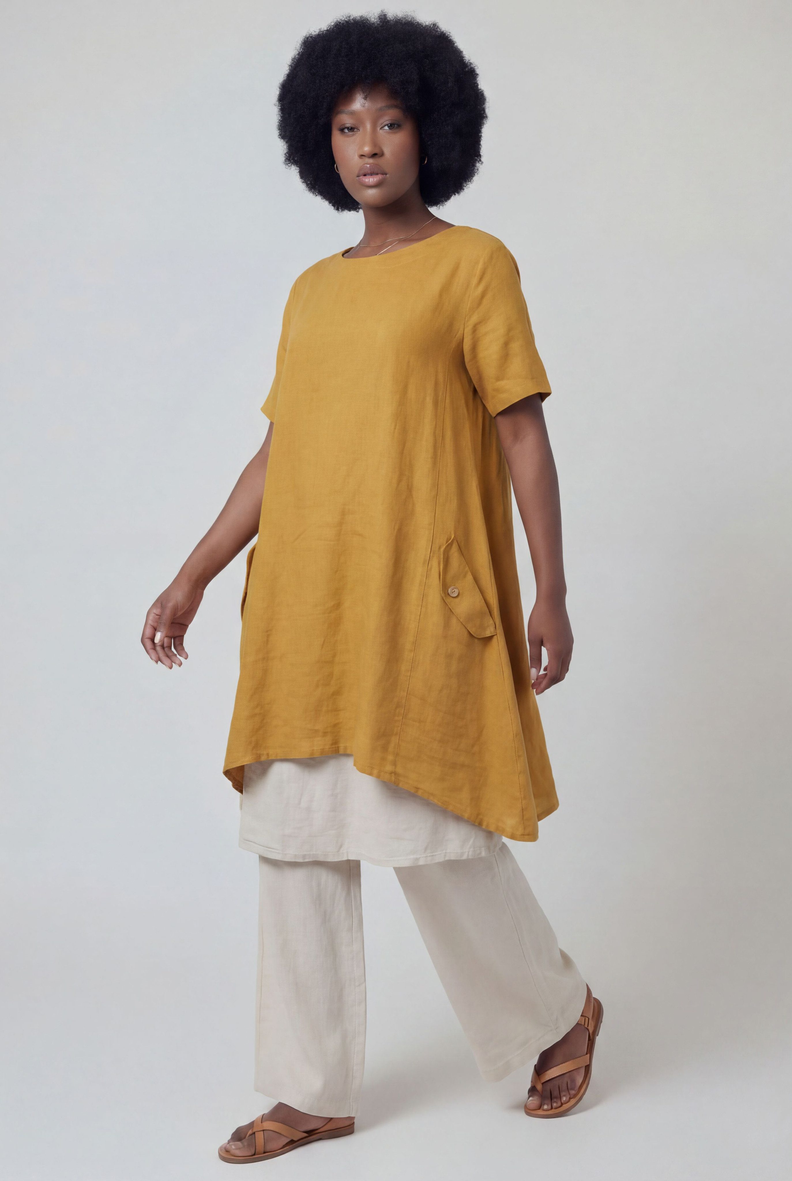 YC Fashion & Style Tunika Leinenkleid – luftiges Oversized Tunika-Kleid – One Size 34–44 dekorative Knopfdetails