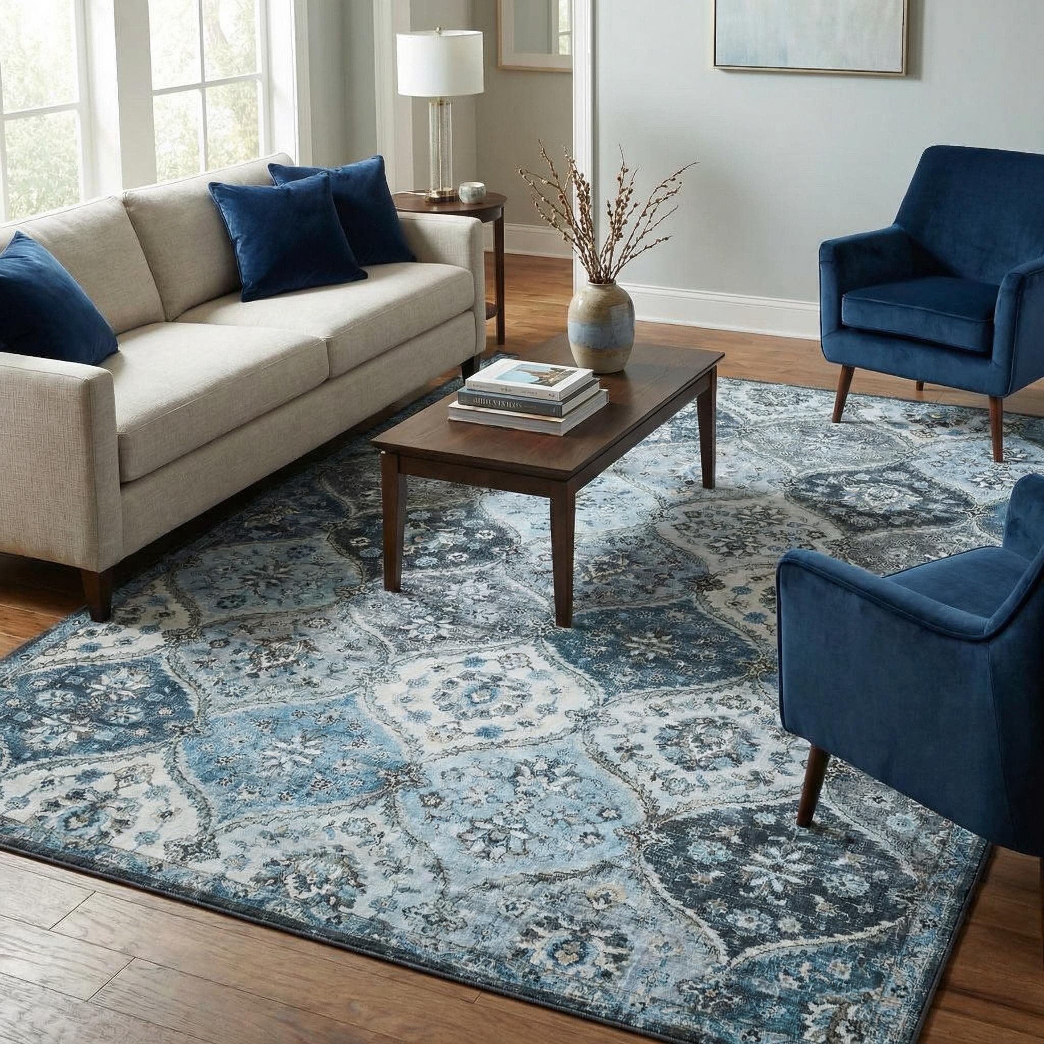 GarveeMore Teppich MosaikBlüte, rechteckig, Höhe: 5 mm, Mix aus Orient-, Boho- und modernem Wohnstil im Light-Luxury-Look
