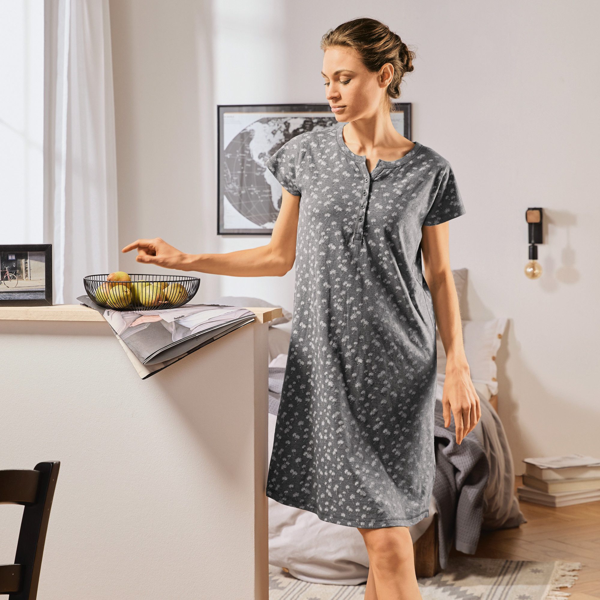 REDBEST Nachthemd Damen-Nachthemd Single-Jersey Blumen günstig online kaufen