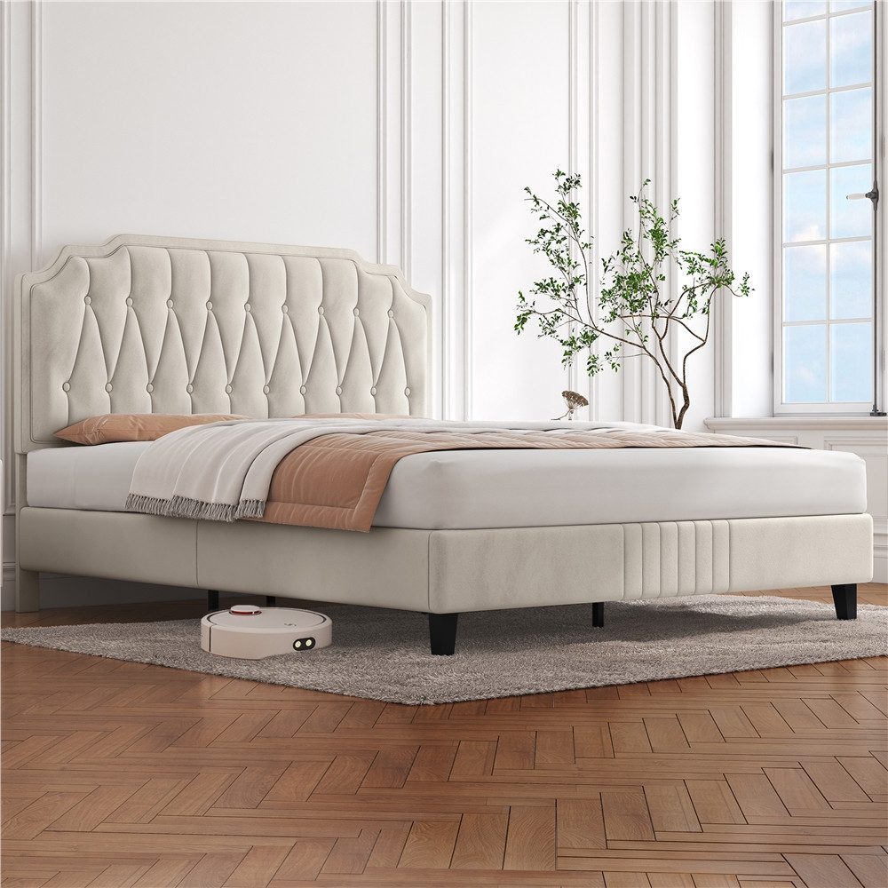Yaheetech Polsterbett Bettgestell, Doppelbett 140 × 200 cm, mit höhenverstellbarem Kopfteil