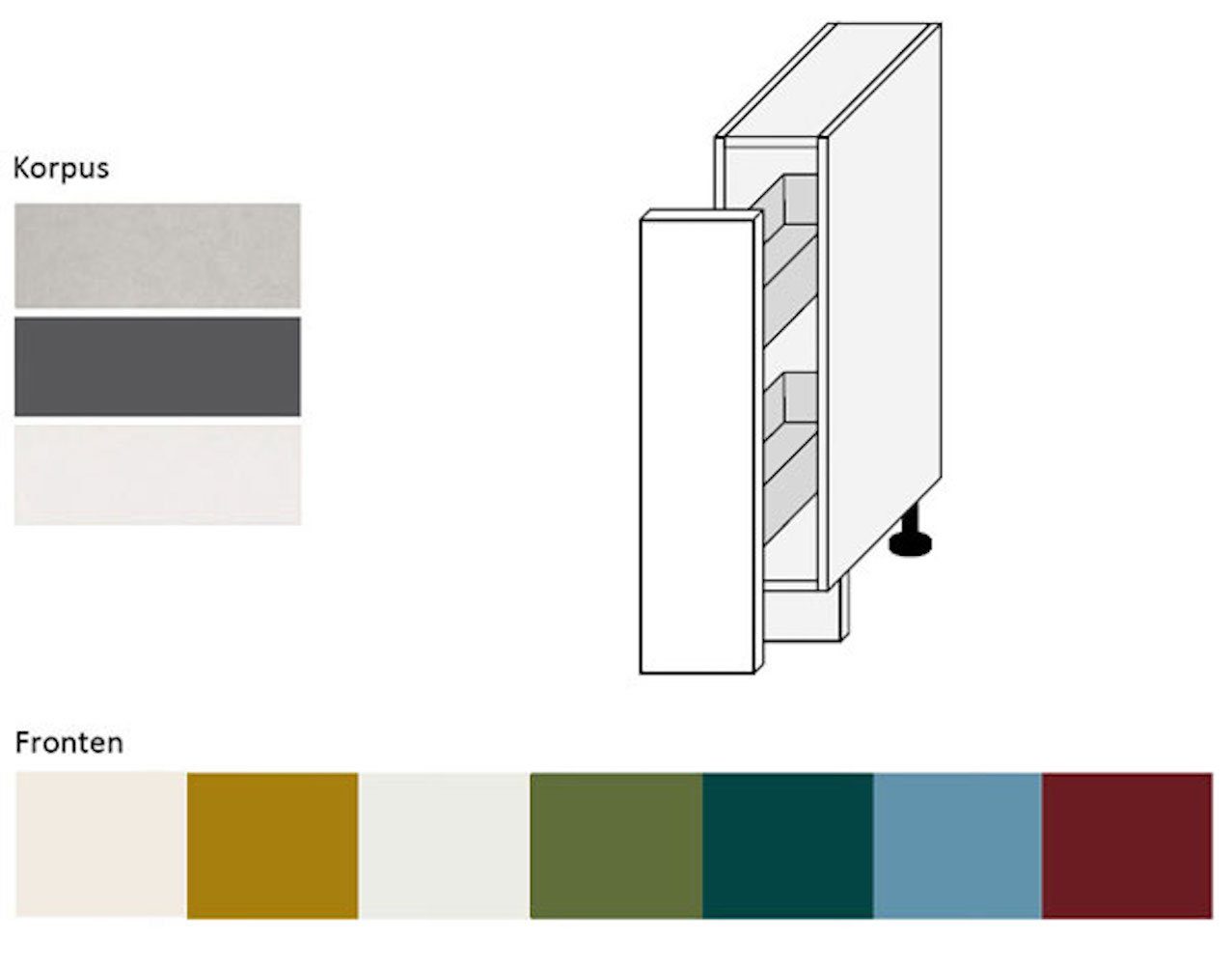Feldmann-Wohnen Unterschrank Rimini (1 Korbauszug mit 2 Ablagen, 1-St., moderne Optik, MDF Kasetten-Fronten, Soft-Close) 15x50x82cm Farbe wählbar