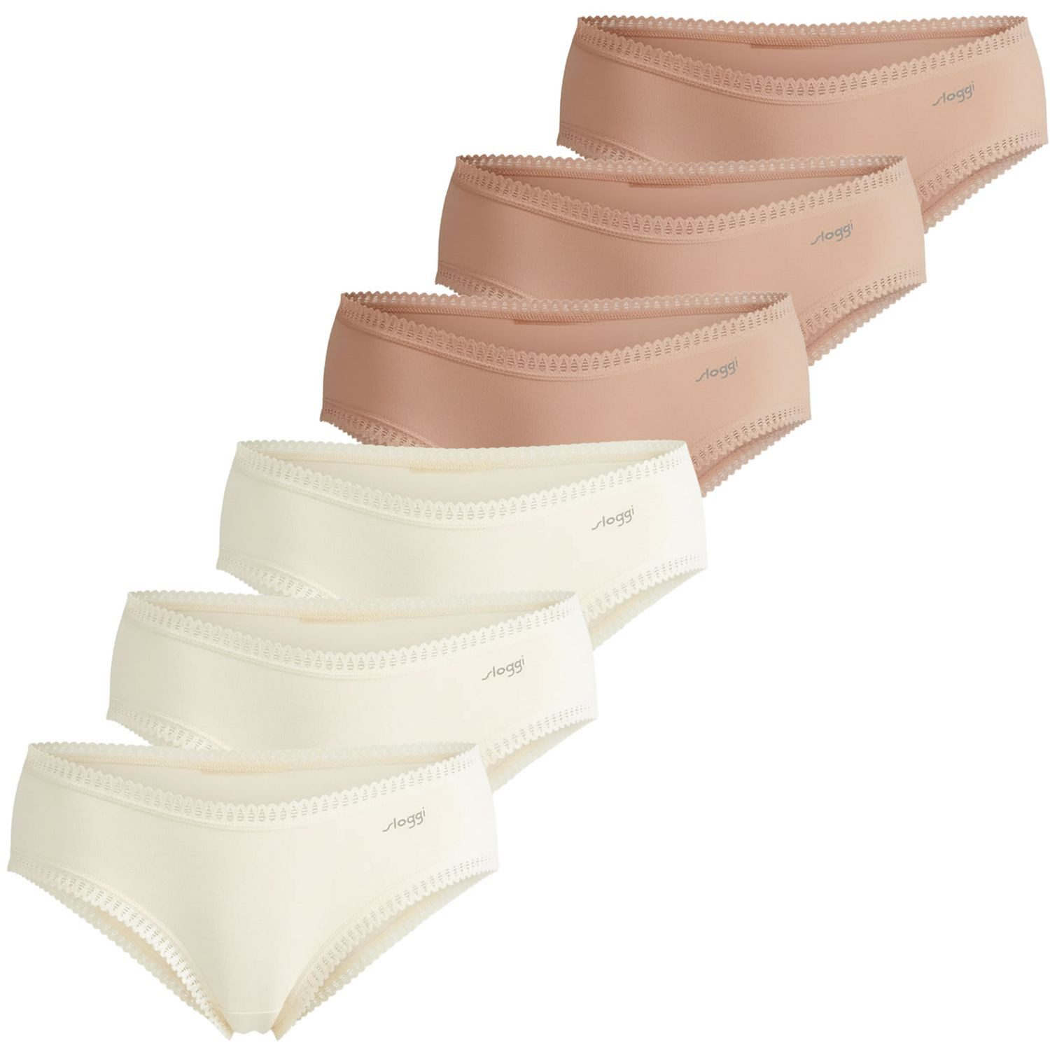 3 x weiß / 3 x beige