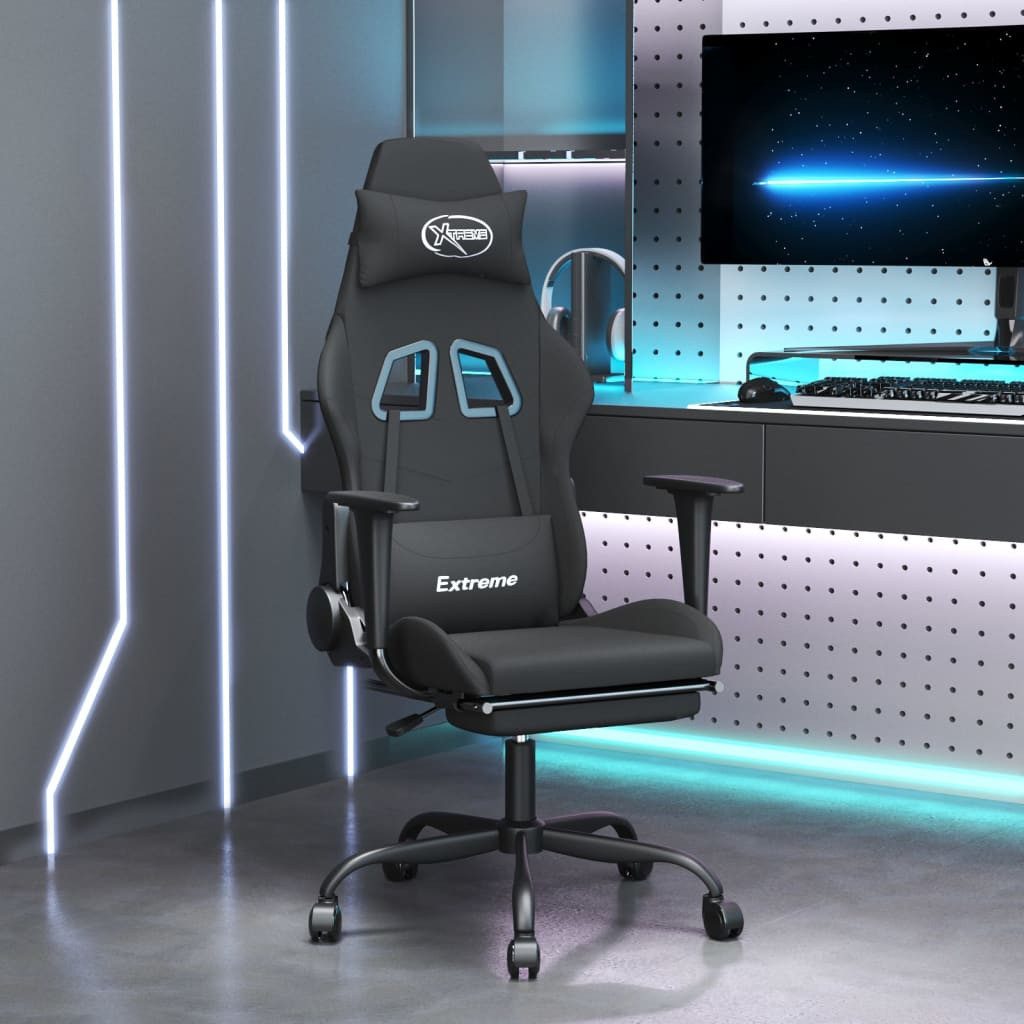 vidaXL Bürostuhl Gaming-Stuhl mit Fußstütze Schwarz Stoff