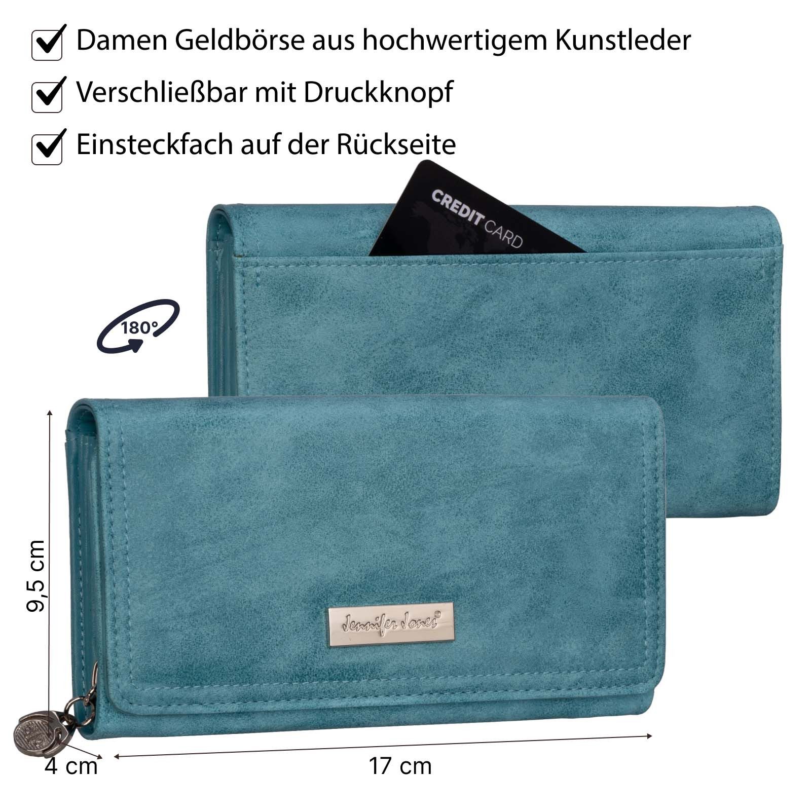 Jennifer Jones Geldbörse JENNIFER JONES Damen Geldbörse Portemonnaie Türkis, Damen Geldbörse klappbar mit Reißverschluss Portemonnaie Geldbeutel