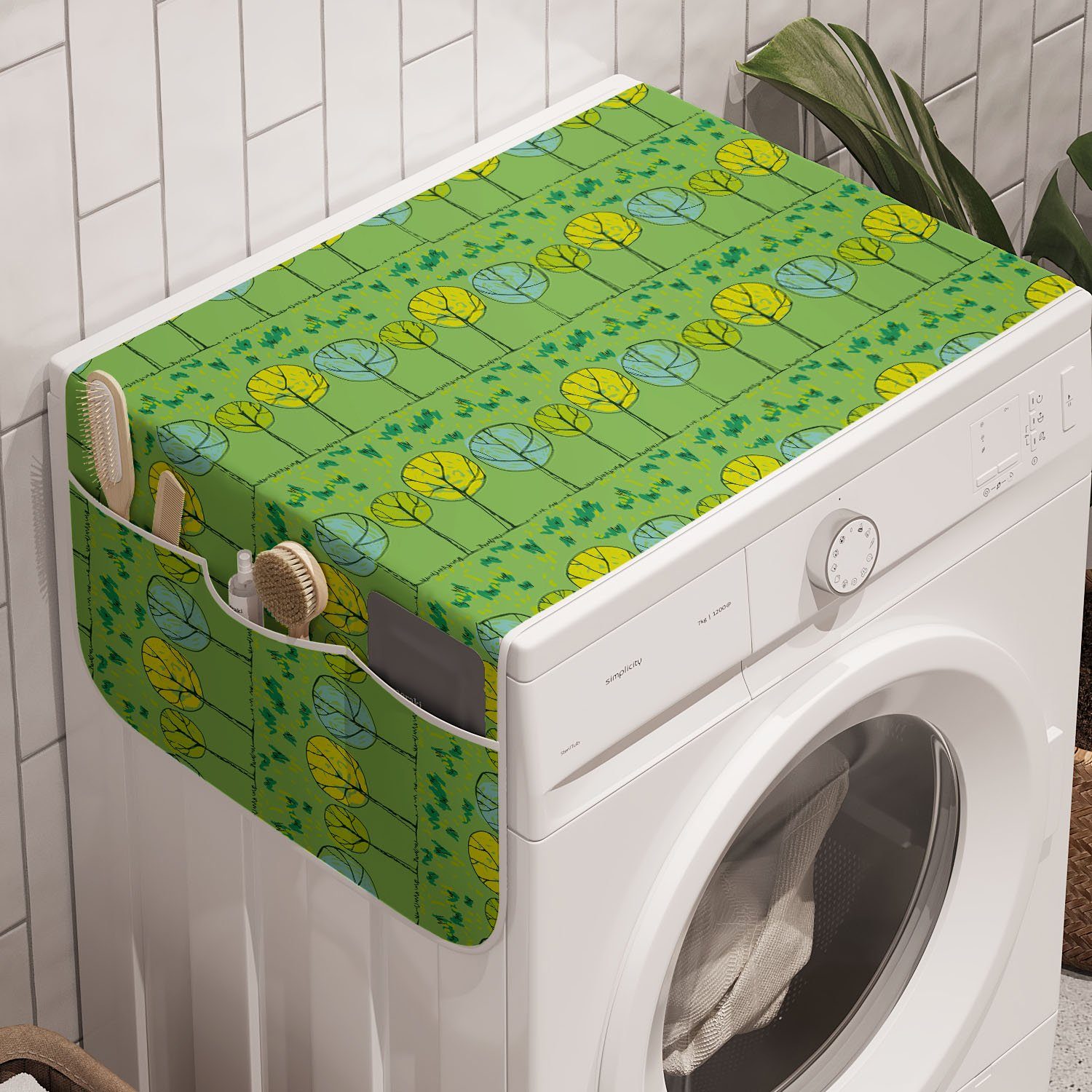 Abakuhaus Badorganizer Anti-Rutsch-Stoffabdeckung für Waschmaschine Gekritzeltes Trockner, und und Gekritzel Bäume Gras