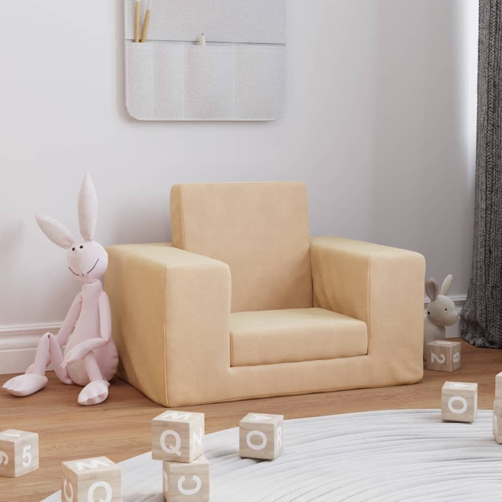 furnicato Kindersofa Creme Weich Plüsch