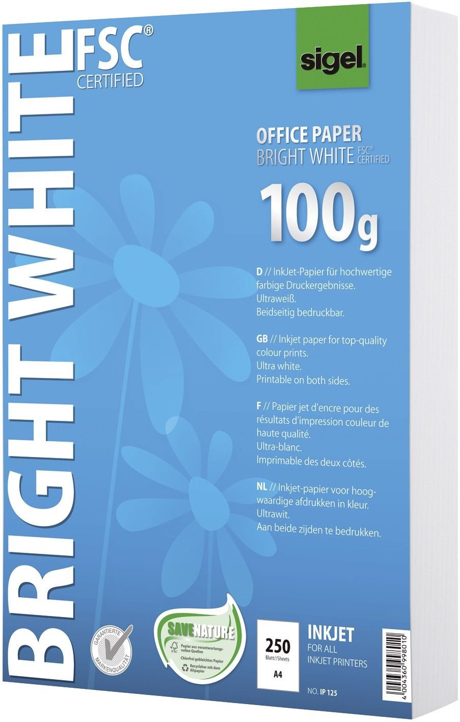 Sigel Druckerpapier Office Papier BRIGHT WHITE, ultraweiß, 100 g/qm, A4, 250 Blatt