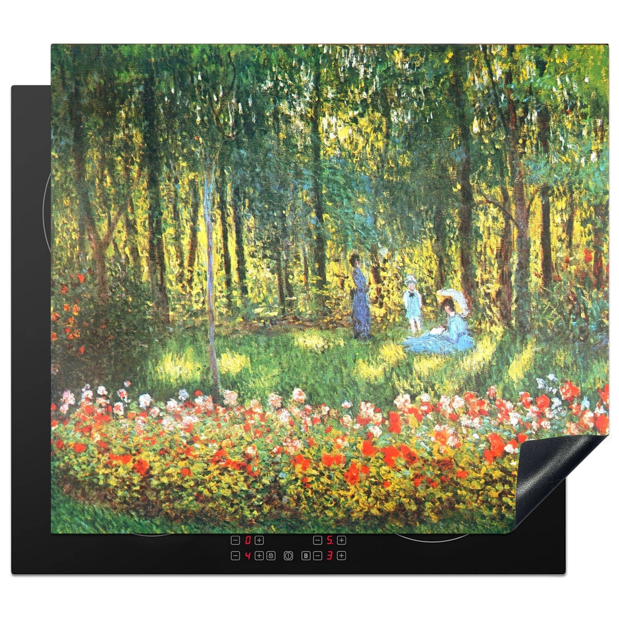 im Herdblende-/Abdeckplatte Monet, 59x52 küche, Vinyl, (1 - von Die des tlg), die Gemälde Künstlers MuchoWow Ceranfeldabdeckung Induktionsmatte Claude Garten für cm, Familie