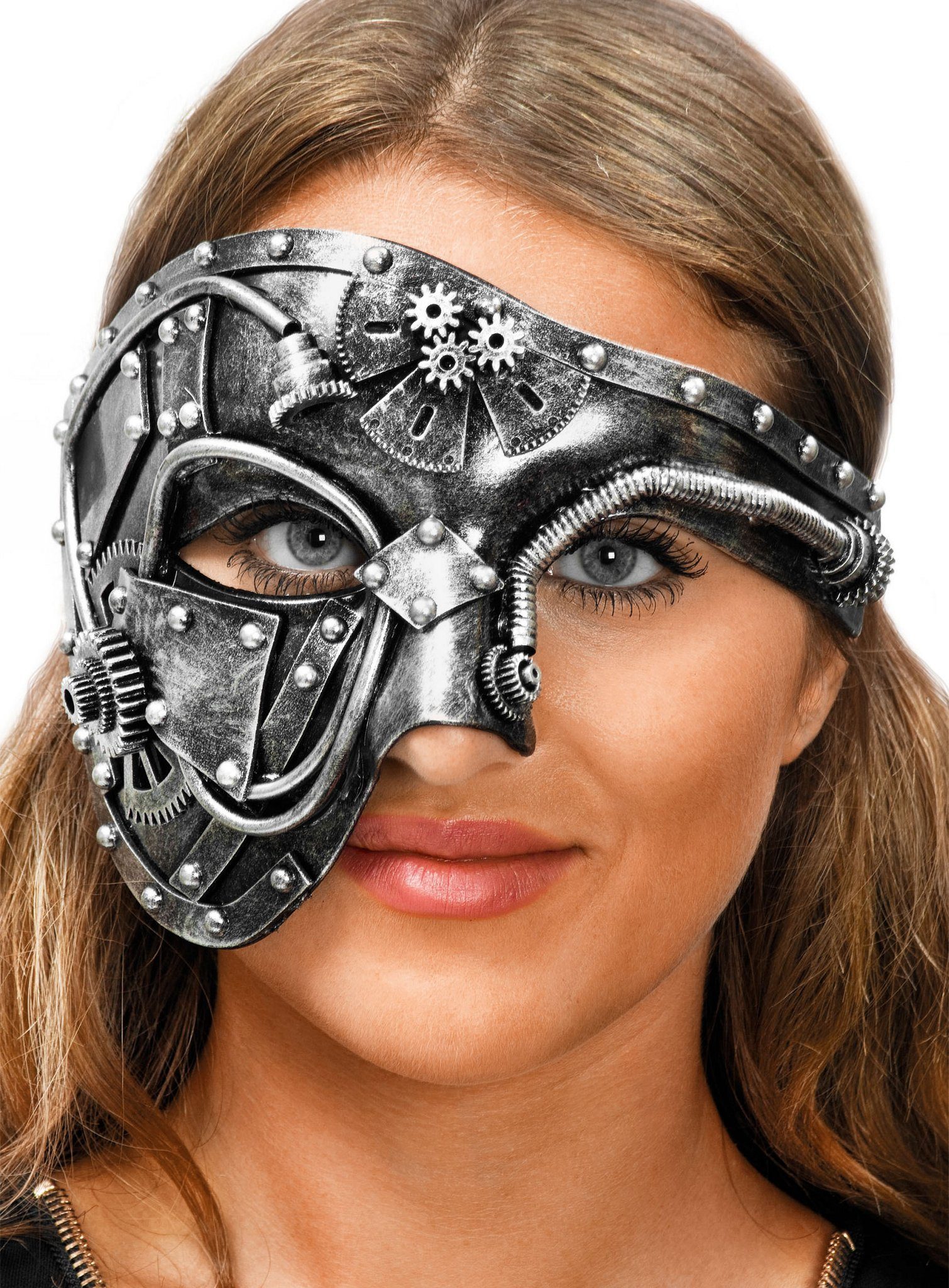 Metamorph Verkleidungsmaske Steampunk Halbmaske Roboter, Stimmungsvolle Maske für Steampunk, Horror und Sci-Fi
