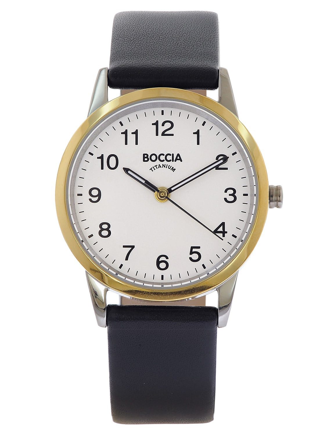 Boccia Quarzuhr 3379-02, Damenuhr Quarz Titan mit Lederband Zweifarbig