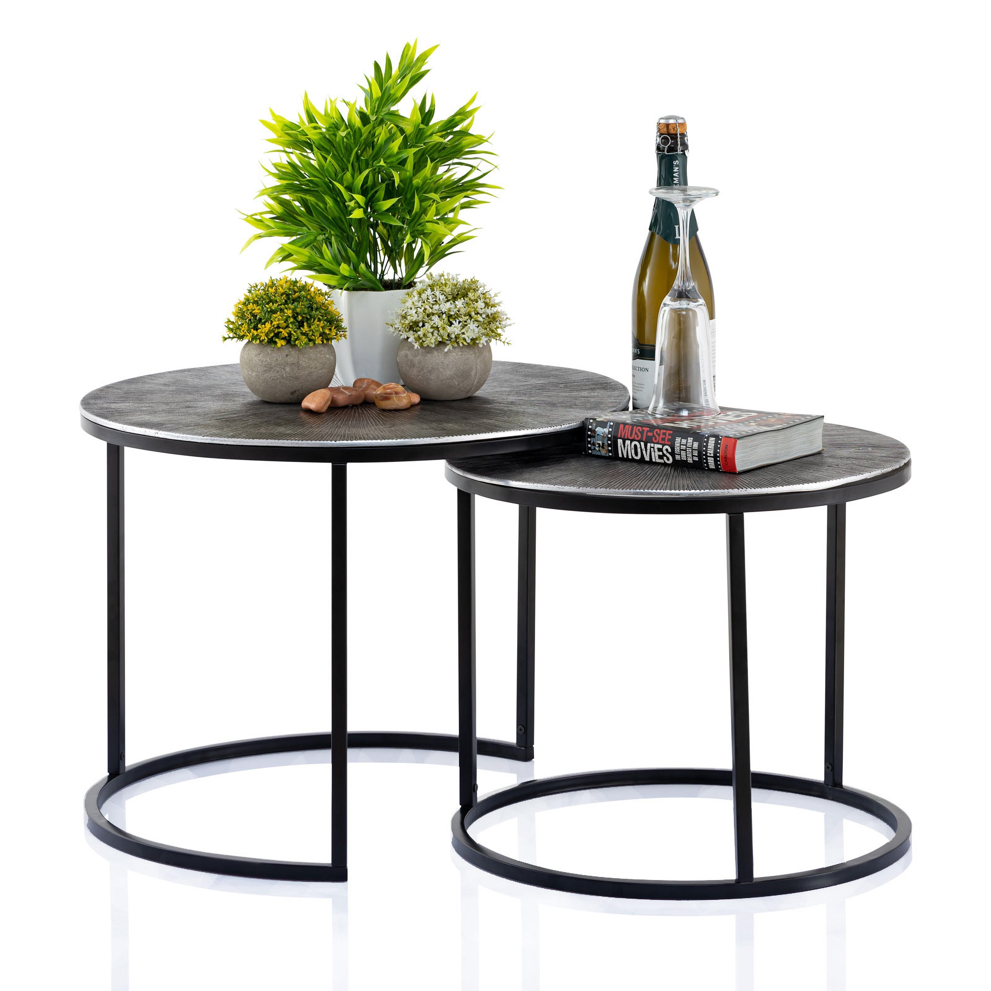 ELYFLAIR Couchtisch ELYFLAIR® 2er Set Couchtisch Silber Metall - Edeles Beistelltisch-Set